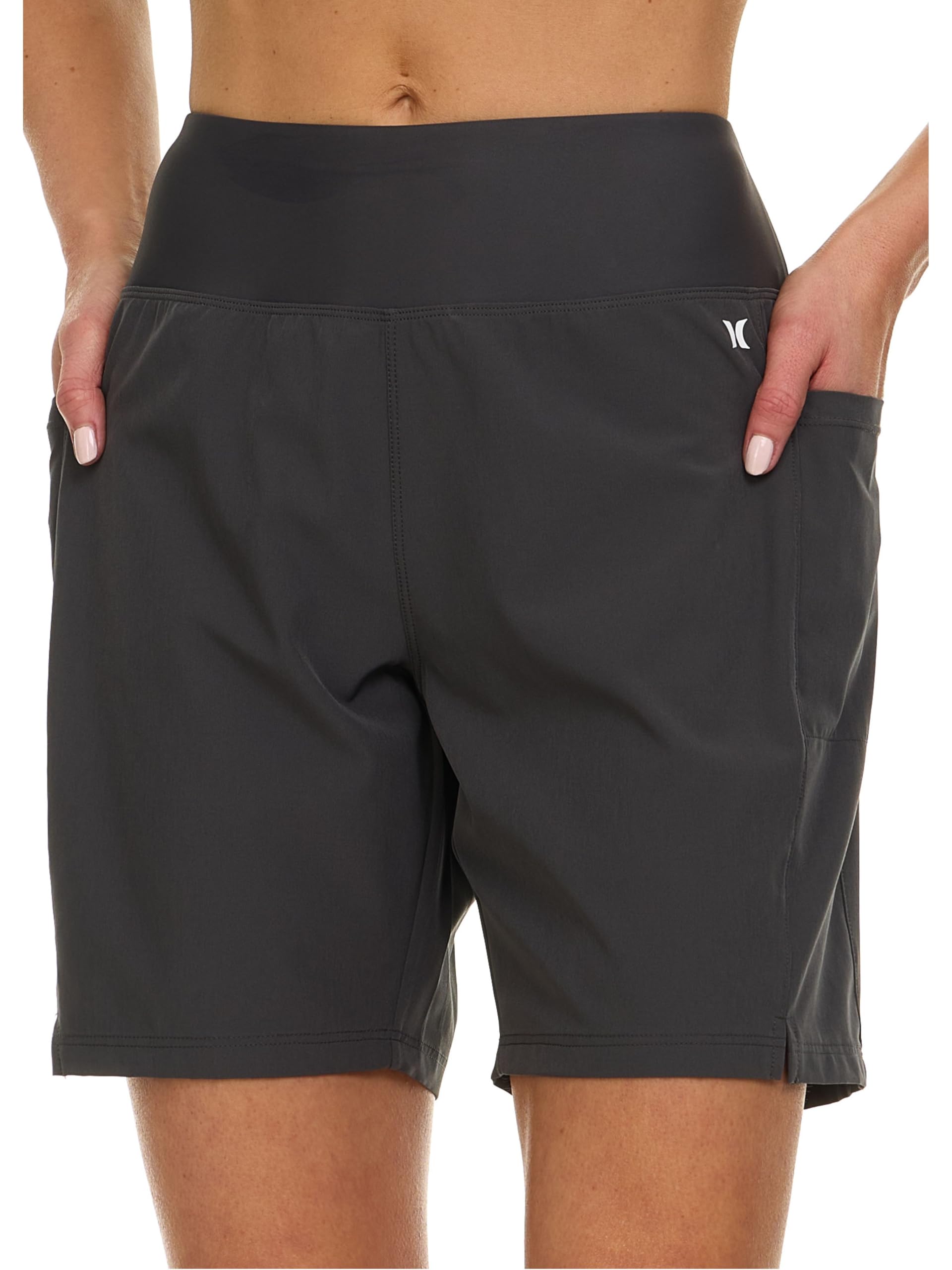 Hurley High Waisted Swim Shorts Women, 7" Board Shorts with Pockets & Inner Liner, Quick Dry Bathing Suit Swim Trunk, UPF 50+ Charcoal