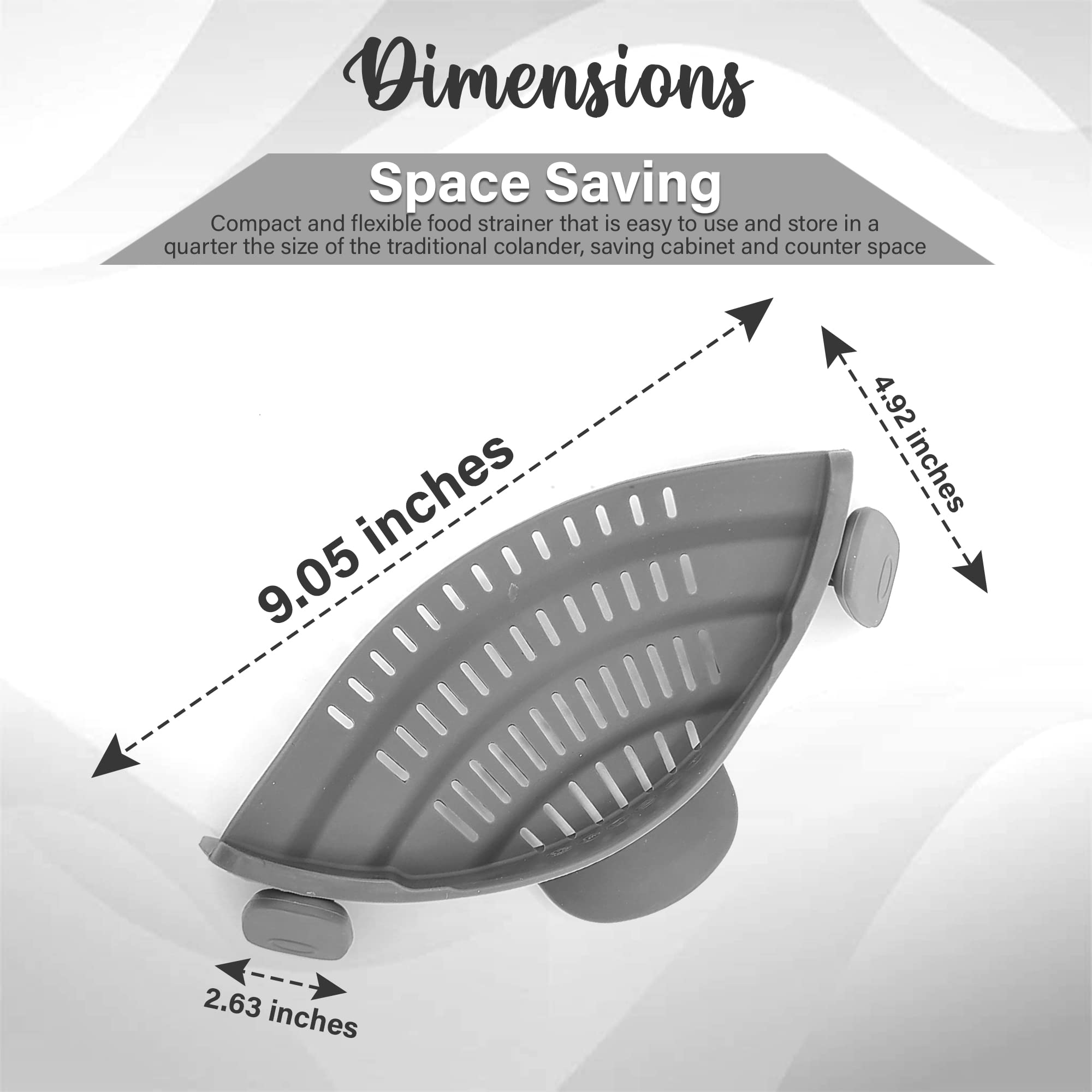 Strainer and Pasta Strainer - Adjustable Silicone Clip On Strainer for Pots, Pans, and Bowls, Kitchen Gadget, Gadgets for Home, Kitchen Must Haves, Fits All Bowls and Pots - Grey — view 7
