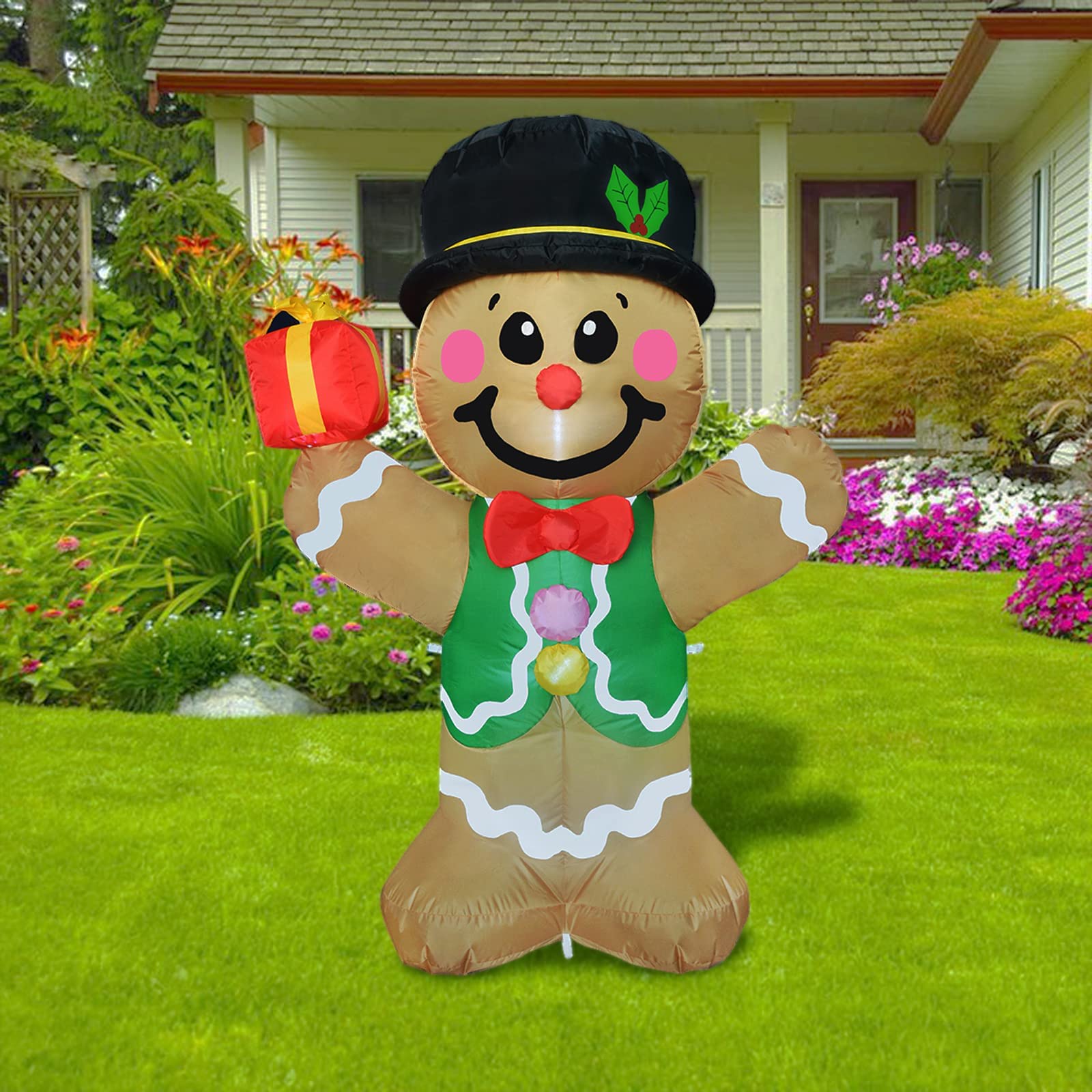 GOOSH 5 FT Height Christmas Inflatables Outdoor Gingerbread Man Cookie