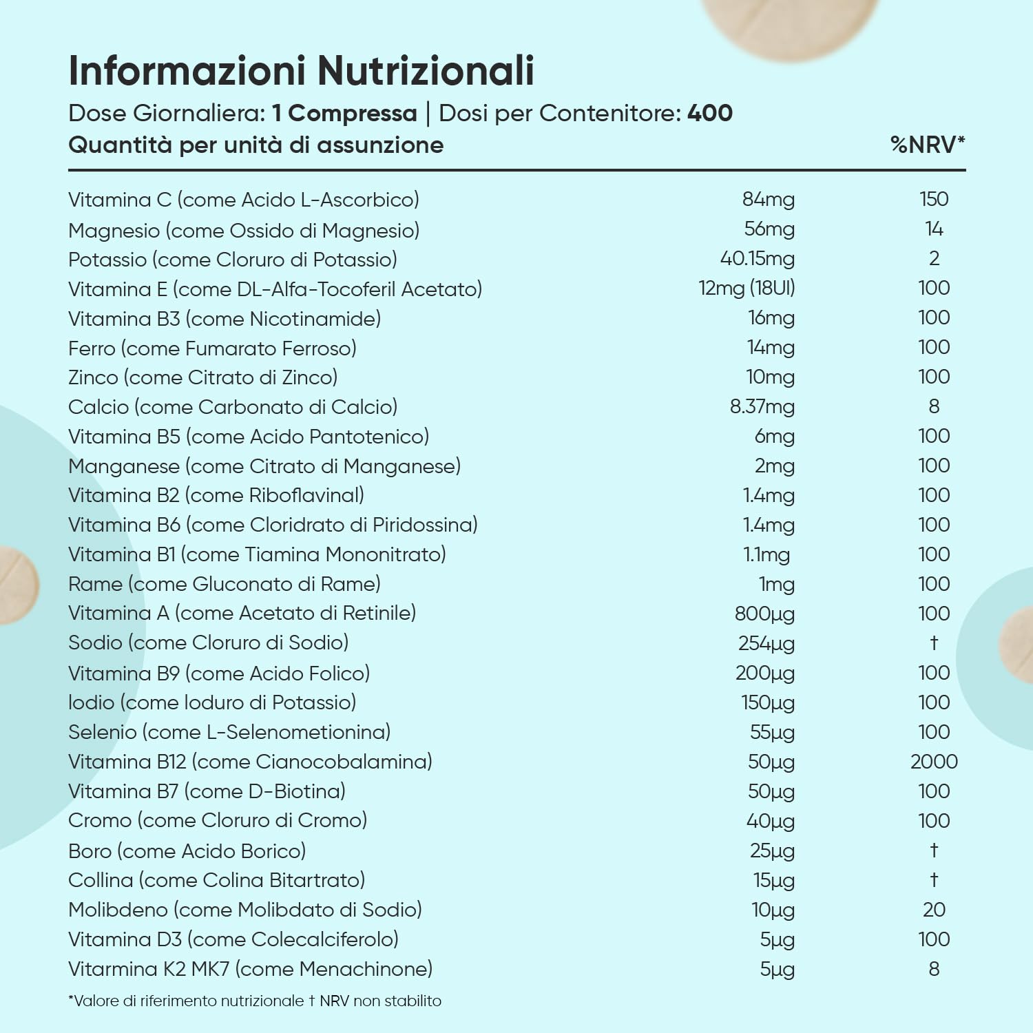 Multivitaminico Completo in 400 Compresse Vegane (+1 Anno), 27 Vitamine e Minerali Essenziali, Multivitaminico Uomo e Donna, Vitamine A, B, C, D, E, K, Ferro, Zinco, Potassio, Senza Magnesio Stearato