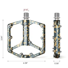Road/Mountain Bike Pedals - 3 Bearings Bicycle Pedals - 9/16 CNC Machined Flat Pedals with Removable Anti-Skid Nails (Camouflage-Yellow)