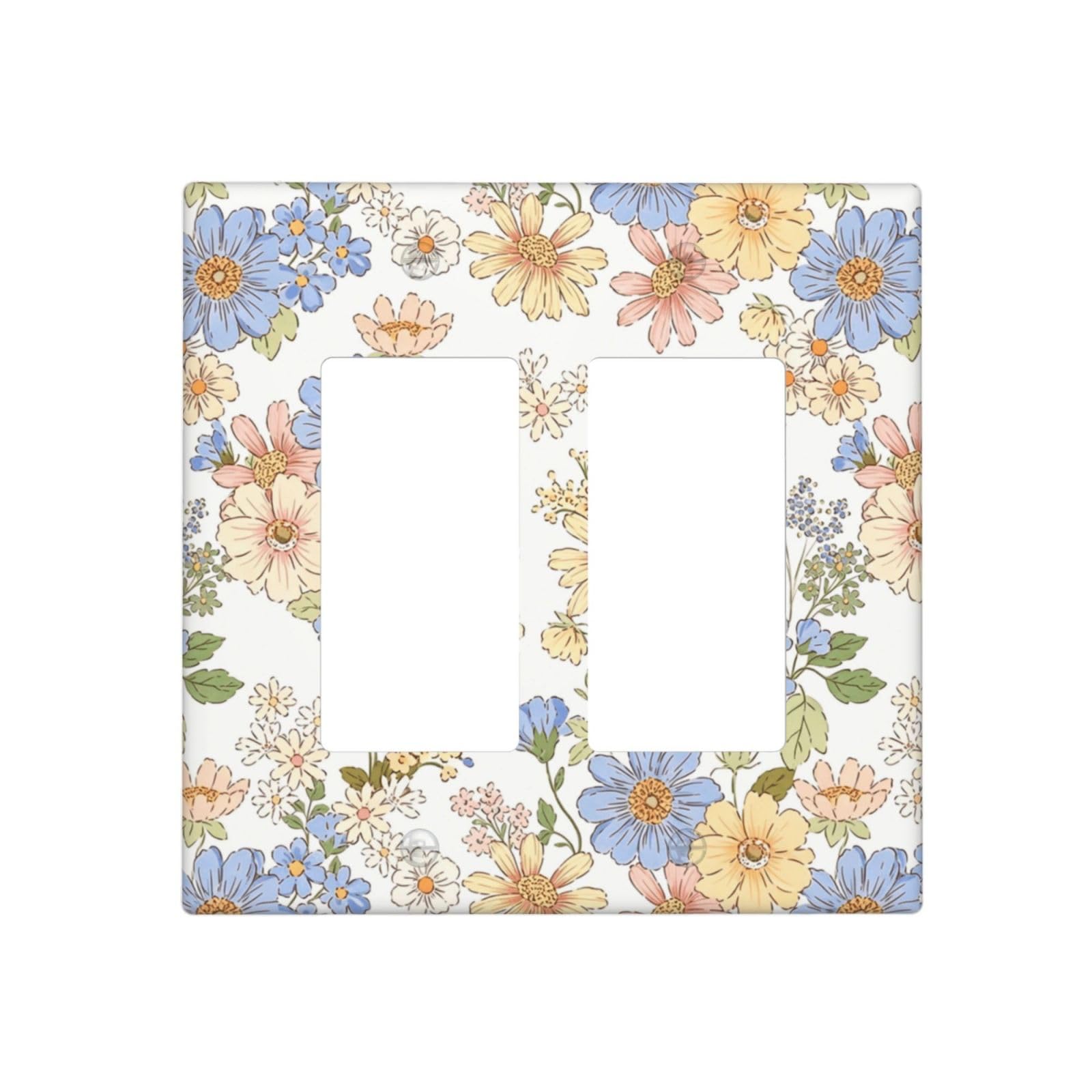 Dwbguo Decorative Outlet Covers Vintage Pastel Floral Wildflower 2 Gang Wall Plate Double Rocker Boho Botanical Daisy Flower Light Switch Cover Double Switch Plate Cover for Bedroom Bathroom Home