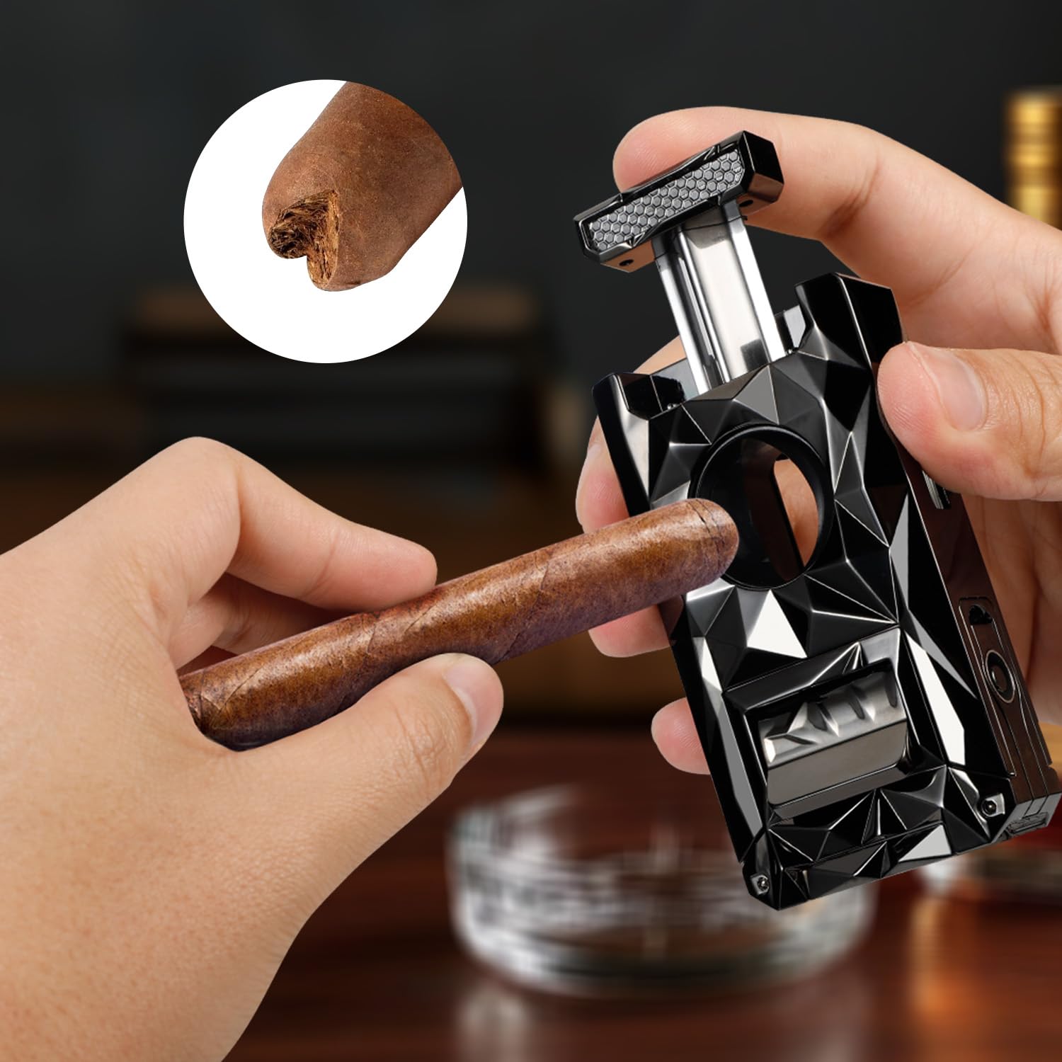 Briquet torche avec flamme jet anti-vent, coupe-V intégré et aiguille, briquet rechargeable en métal au gaz butane, briquets de poche multifonctionnels tout-en-un pour bougies, cadeaux pour hommes