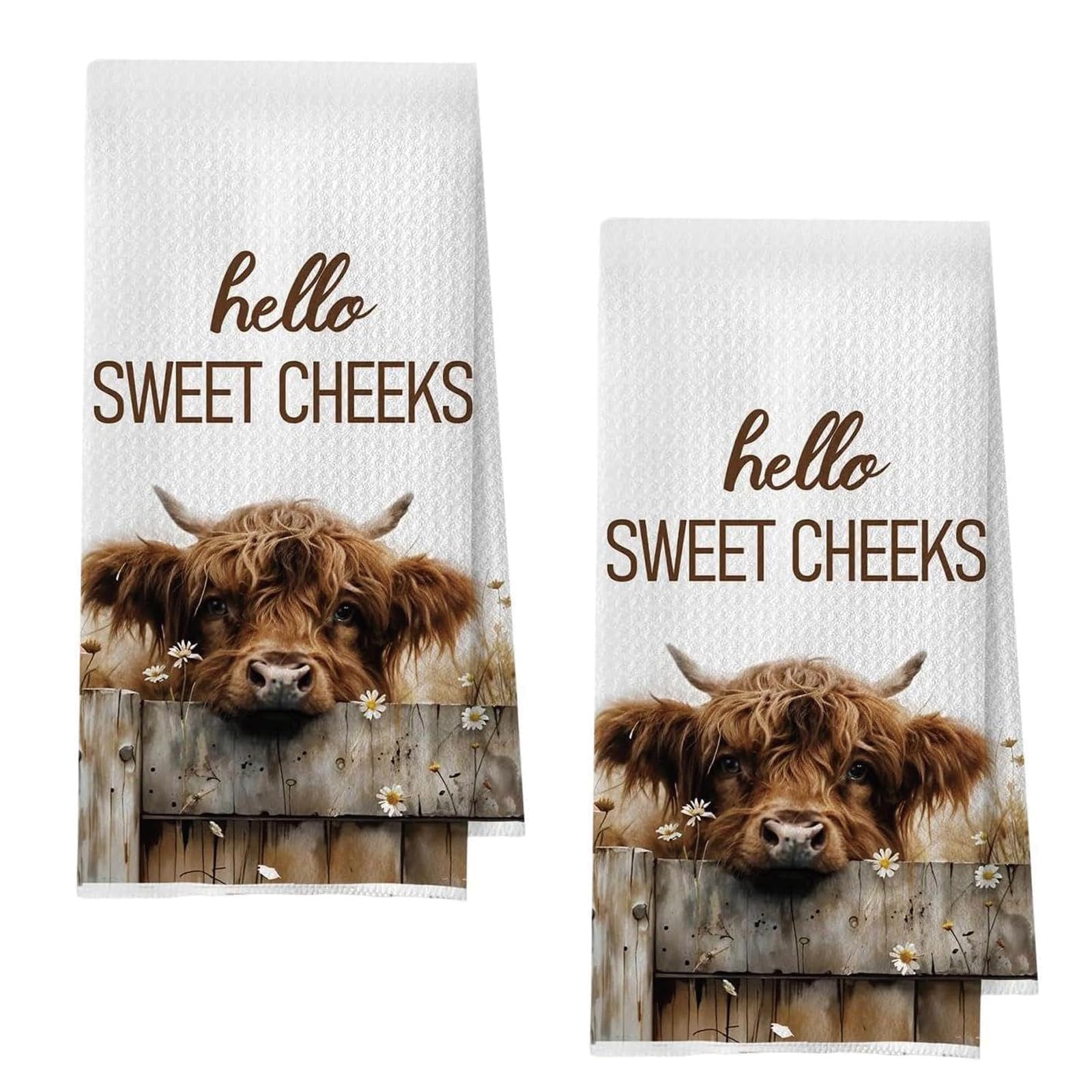 DXPETA 2Pcs Tea Towels for Kitchen, Highland Cow Kitchen Accessories, Hand Towels for Kitchen Drying, Soft Microfiber Towels 40x60cm, Farmhouse Style Decor for Countertops and Display