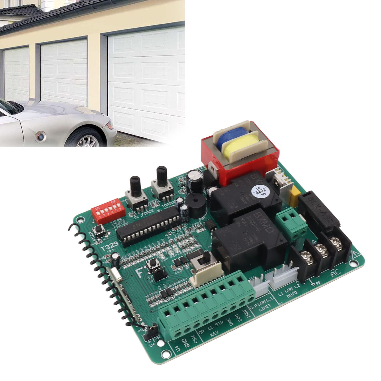 220V Abridor de Puerta Corrediza, Controlador de Motor de Puerta Automático con 2 Controles Remotos Operador de Puerta de Seguridad Antiinterferencia para Almacén de Garaje