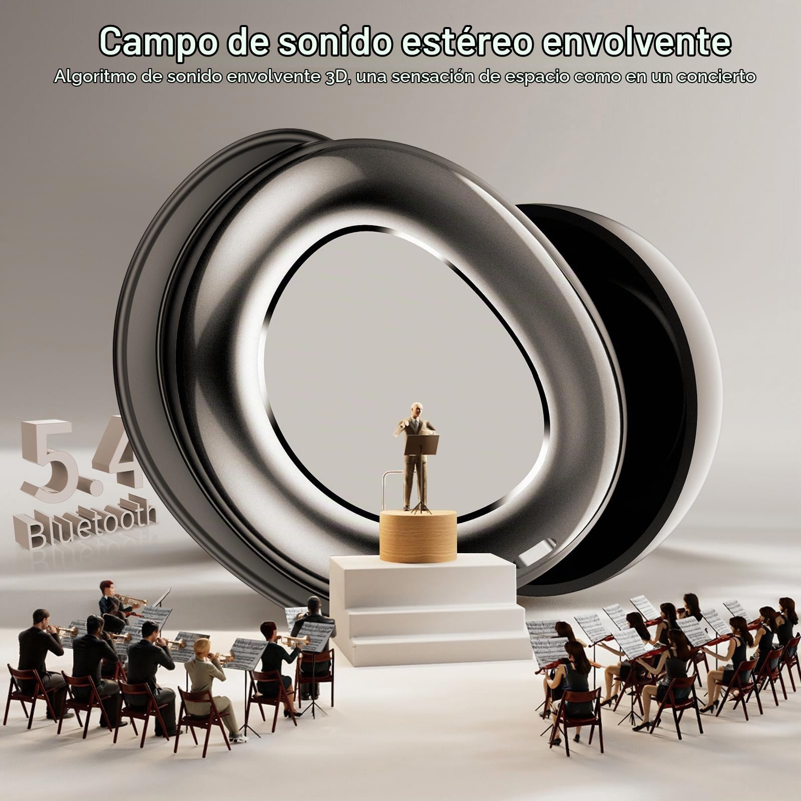 Auriculares Inalambricos, HiFi Estéreo Cascos Inalambricos Bluetooth 5.4 con Cancelación de Ruido Mic, Mini Auriculares para Dormir con Pantalla Táctil, Impermeable IP7 Auriculares, Negro Profundo