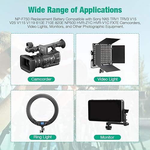 Miniatura 2 de FirstPower Paquete de 4 baterías NP-F750 y cargador de 4 canales para batería Sony NP-F970 F960 F770 F550 F570, Sony CCD-TRV215 CCD-TR917 CCD-TR315