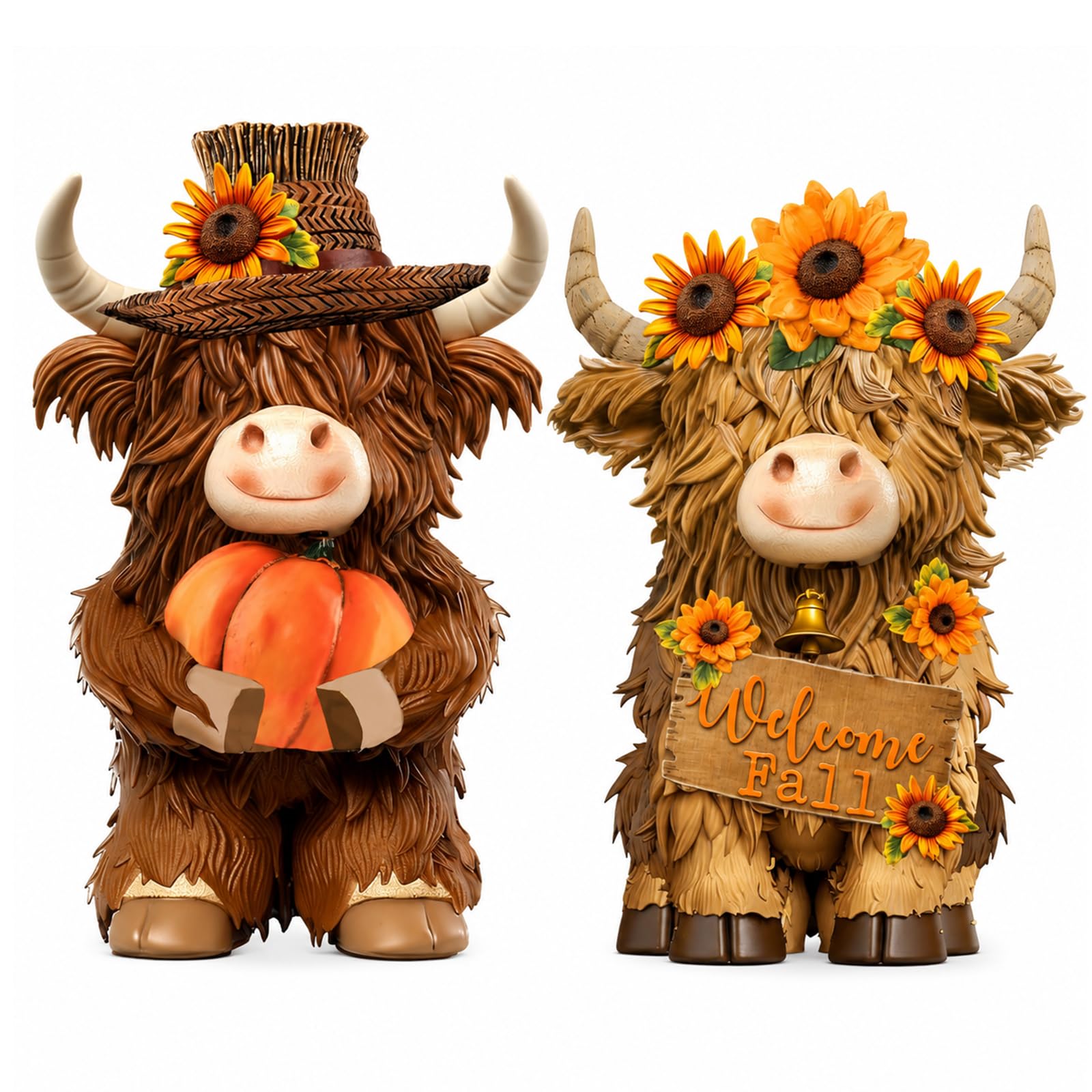 2Pcs Highland Cow Wooden Ornaments, Welcome Fall Animal Home Decor