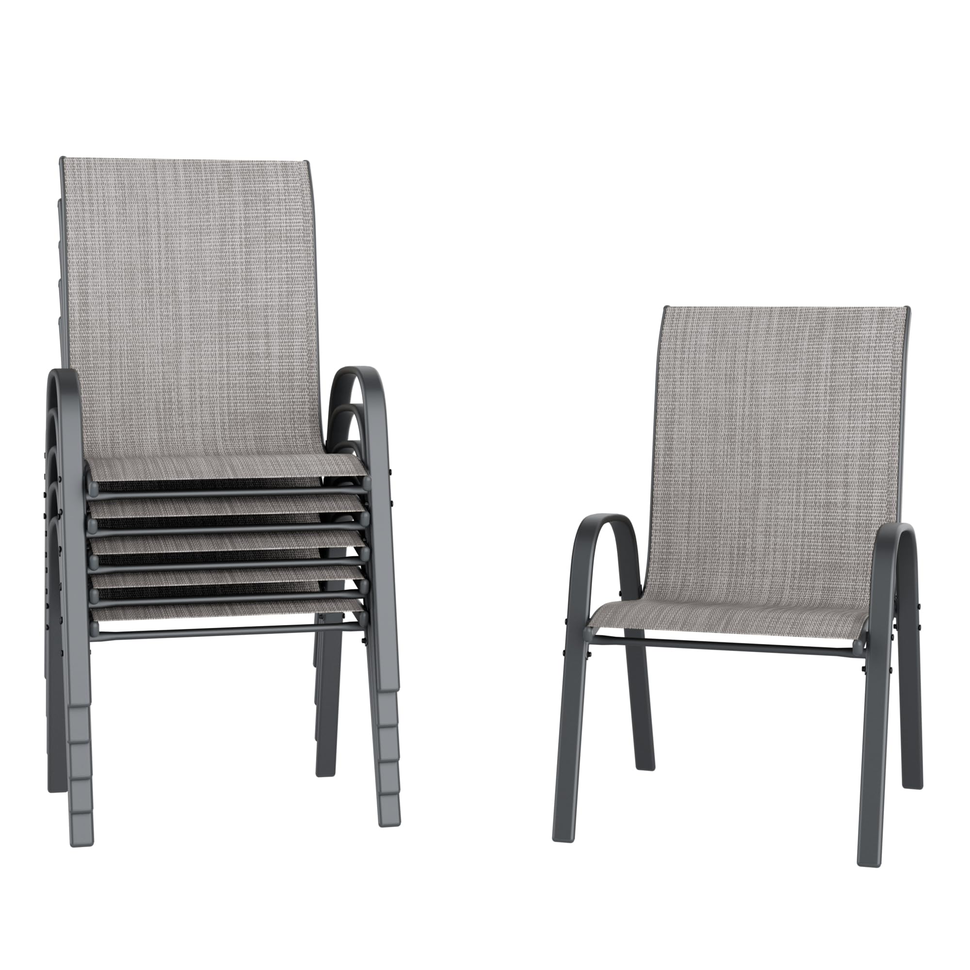 Amopatio Patio Chairs Set of 6, Outdoor Stackable Dining Chairs for All Weather, Breathable Garden Outdoor Furniture for Backyard Deck(Light Grey)