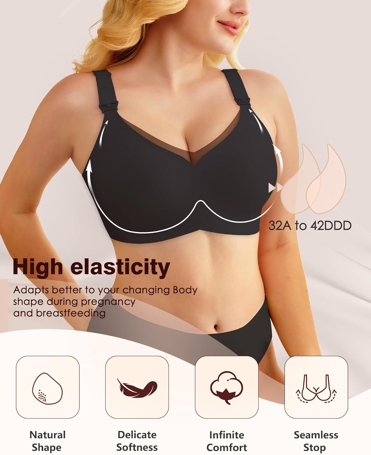 As Fairy Nursing Bras for Breastfeeding Mesh Lace Seamless Maternity Bra Pregnancy Sleep Wireless Pumping Bralette Black 2XL - Image 3