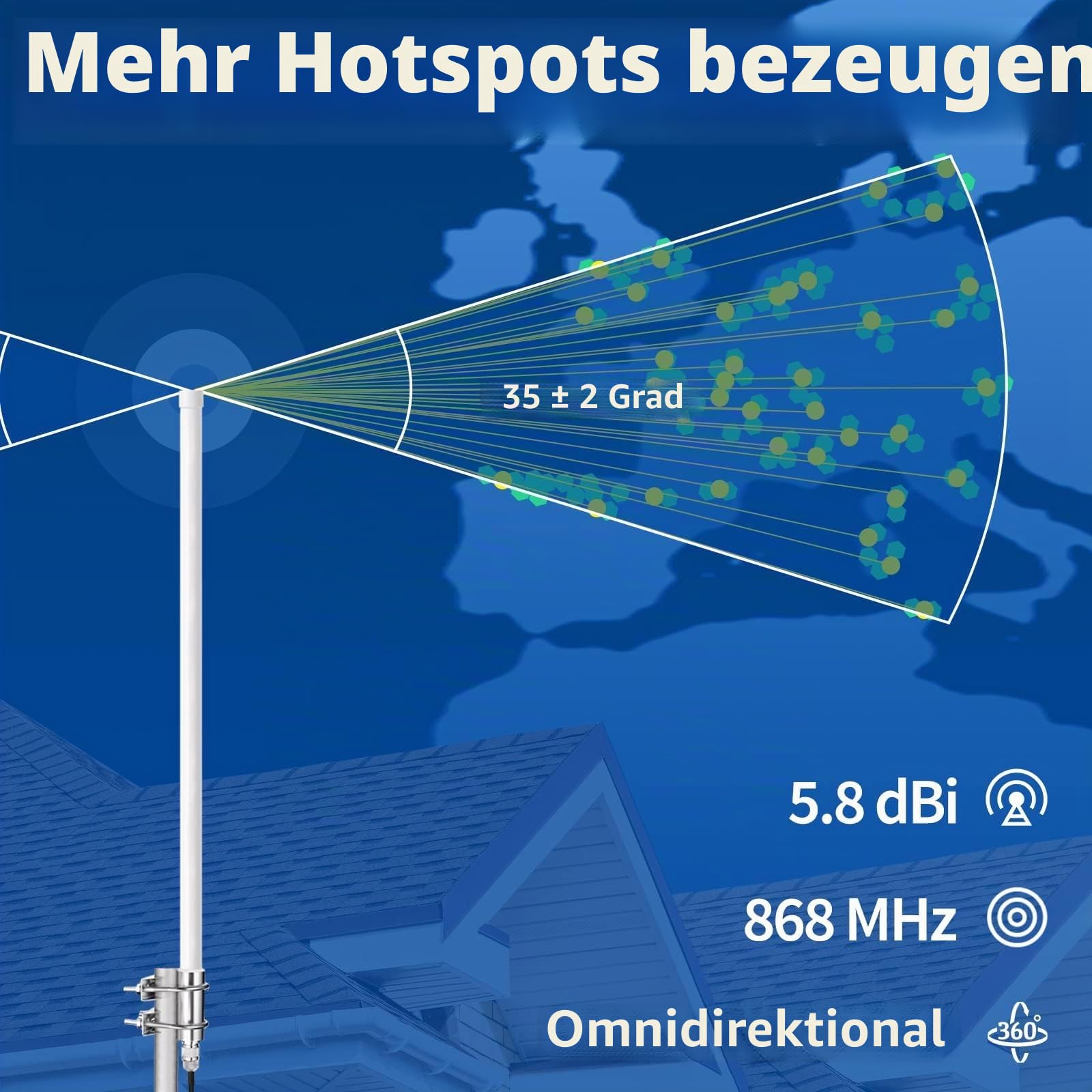Bingfu 868 MHz LoRa Fiberglas Antenne 5.8 dBi N-Male Outdoor Set