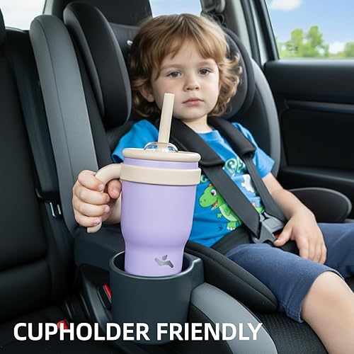 Miniatura 3 de Vaso de 14 onzas con asa lateral, botella de agua aislada con popote y tapa 2 en 1, taza de acero inoxidable, taza de café de viaje, para deportes,