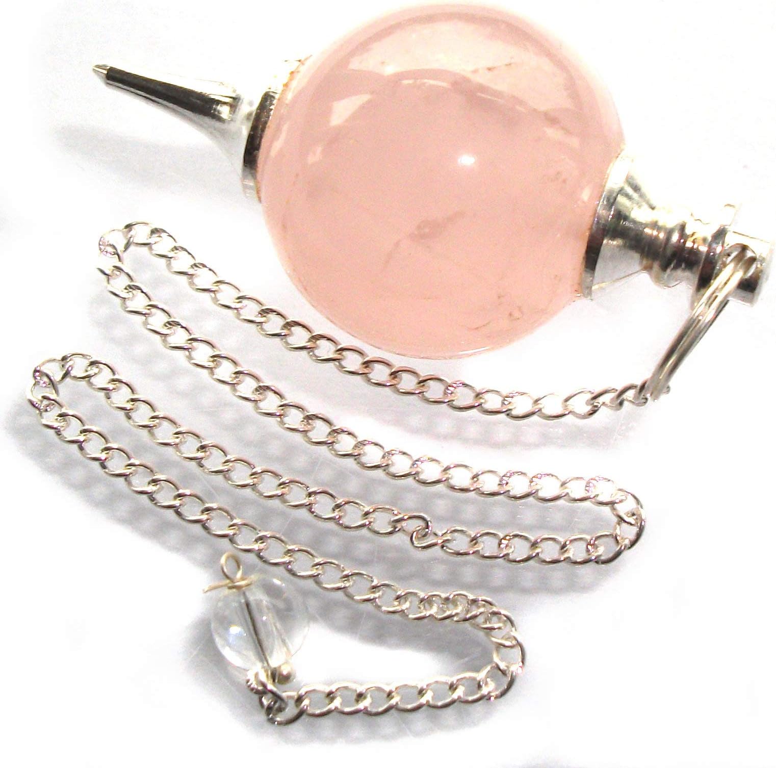 Green Cross Toad Genuine Crystal Gemstone Ball Dowsing Pendulum for Divination, Scrying and Healing (Rose Quartz)