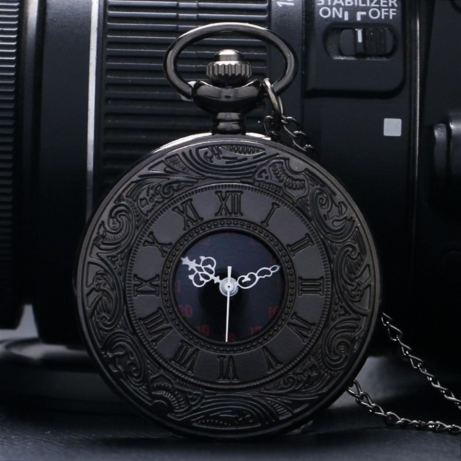 Zegarek kieszonkowy i łańcuszek, Vintage czarny zegarek kieszonkowy z cyfrą rzymską kwarcowy zegarek kieszonkowy Steampunk kobiety mężczyzna naszyjnik wisiorek z łańcuszkiem