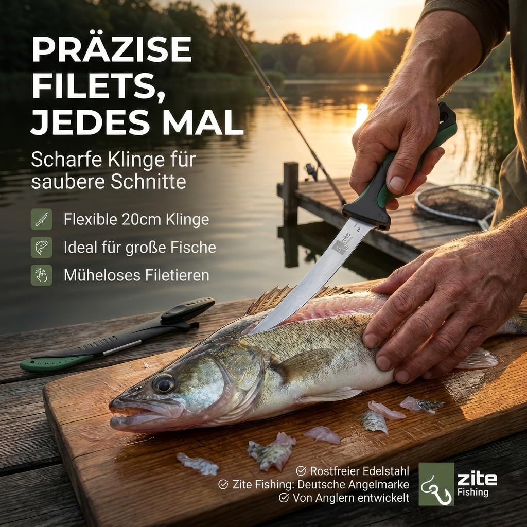 Zite Cuchillo para filetear Fishing 20 cm Hoja Afilada Mango Goma Antideslizante Funda Plástico