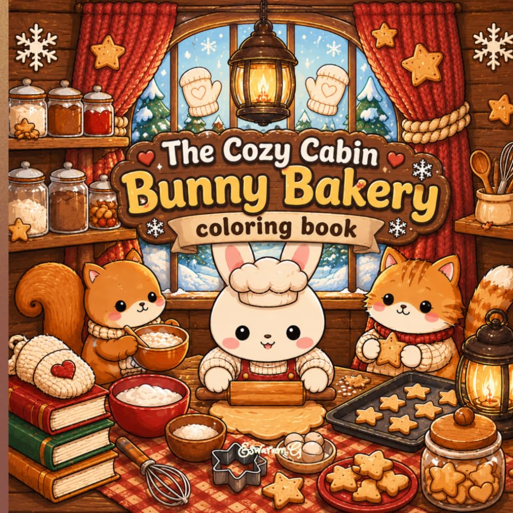 The Cozy Cabin Bunny Bakery coloring book: A Hygge-Inspired Winter Coloring Book of Gentle Baking Moments, Snug Cabin Scenes & Sweet Animal Companions