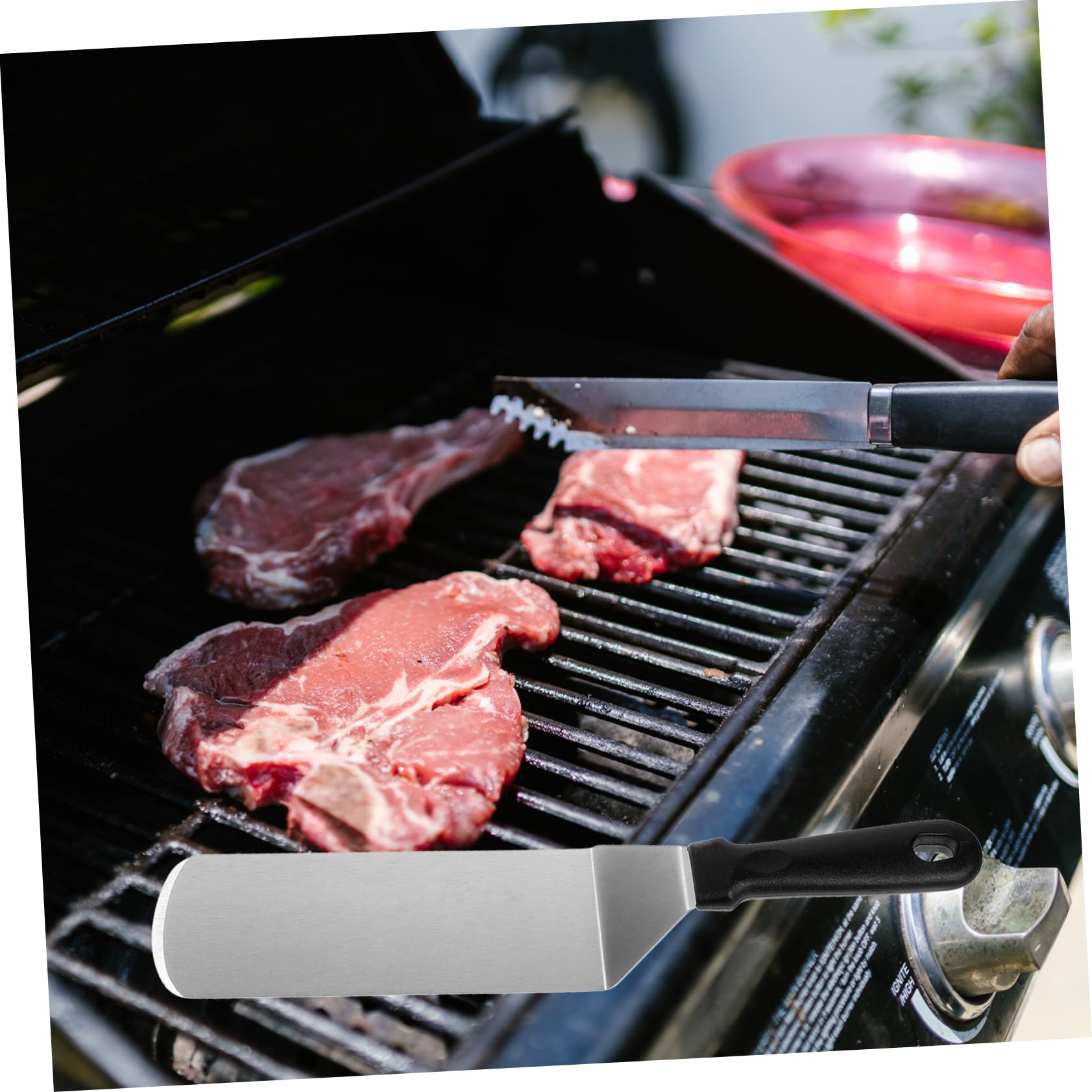 Spatola per Bistecche e Pala in Acciaio Inox Set 3 Pezzi Manico in Plastica Resistente per Cucina e Barbecue Utensili da Cucina Multifunzione per Friggere e Girare Alimenti