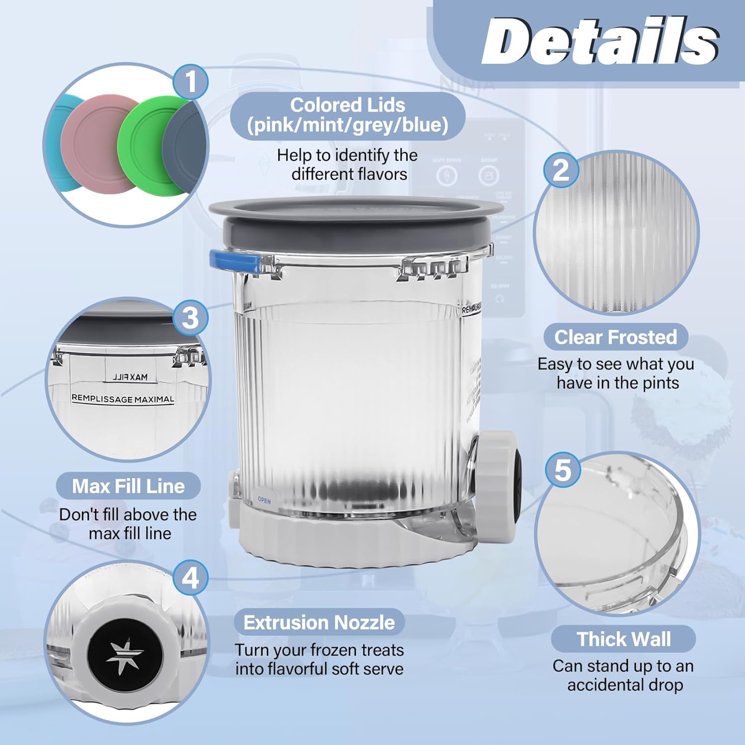 4 Pièces Pot Ninja Creamy Swirl,Couvercles Étanches,Compatible Ninja Creami Pot NC701EU NC700,Pot Ninja Creamy Deluxe,Sans BPA,Lavable Lave-vaisselle,Ninja Swirl by Creamy Set