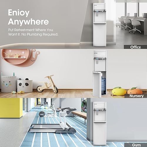 Miniatura 7 de Dispensador de agua autolimpiante 3 en 1 con máquina de hielo, enfriador de agua caliente y fría de carga inferior para botella de 5 galones,