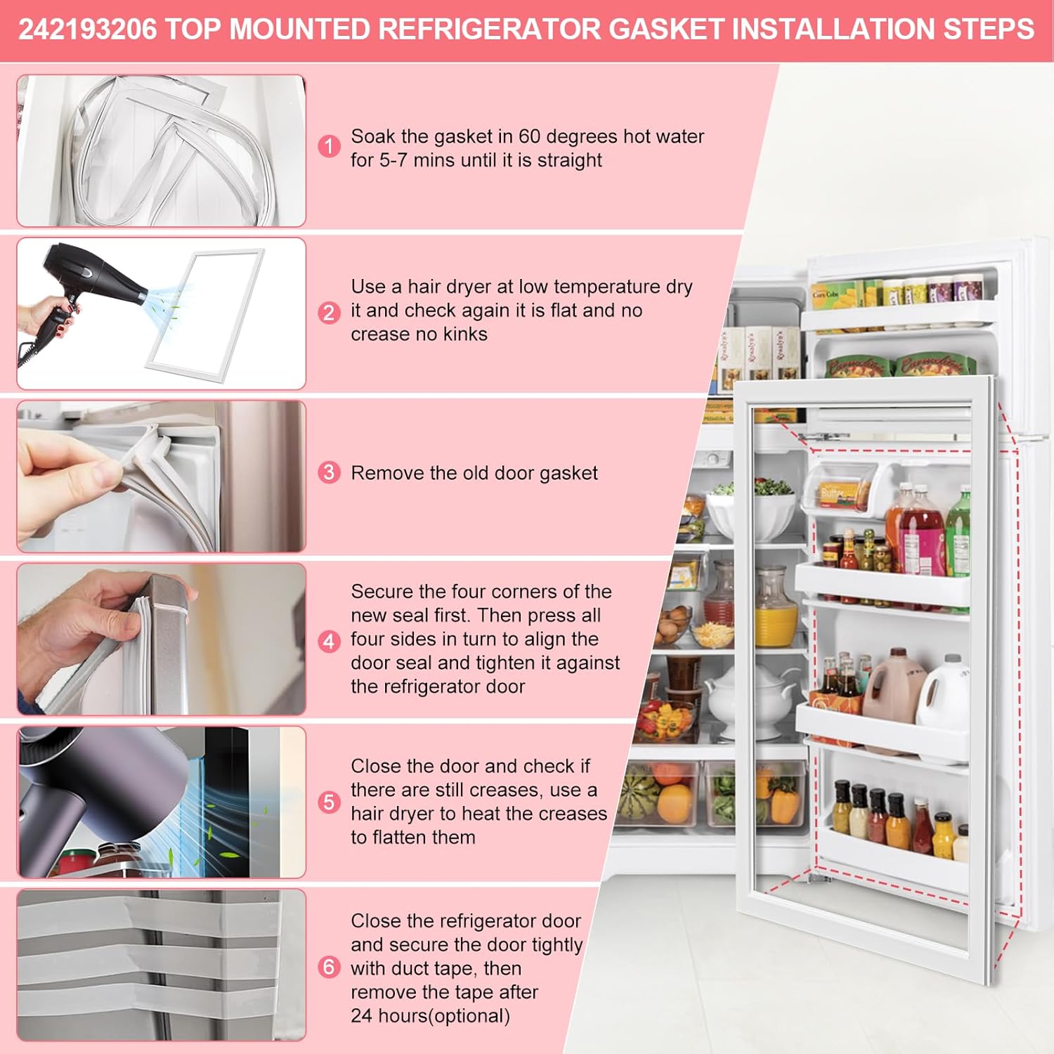 LXun Upgraded 242193206 Refrigerator Door Gasket Replacement for Kenmore Crosley Frigidaire Refrigerator Door Seal Replacement for Frigidaire 242193206 Door Gasket FFTR1828SP3A FFTR1828SE0 CRT185SS1