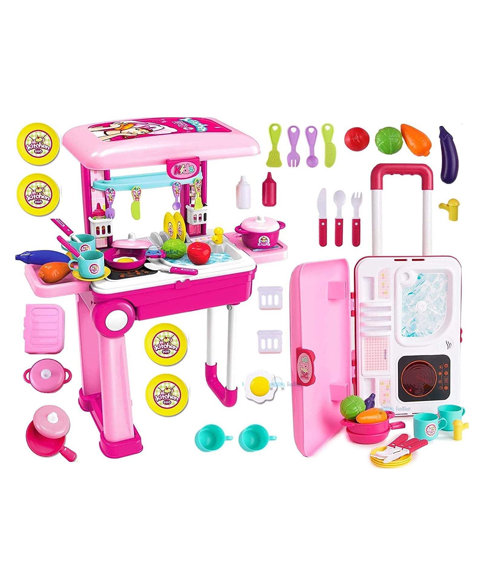 BakoliyaToys Little Chef Trolley Kitchen Play Toy Set for Girls with Music & Light Kids