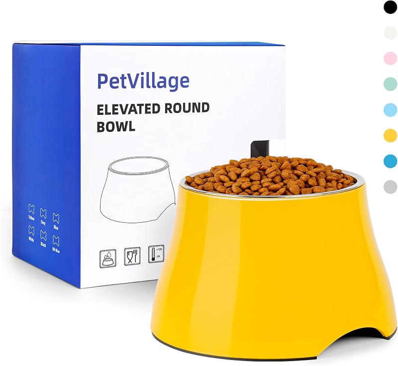 Tigela elevada para cães com interior em aço inoxidável, antiderrapante Petvillage M 540 mL Amarela