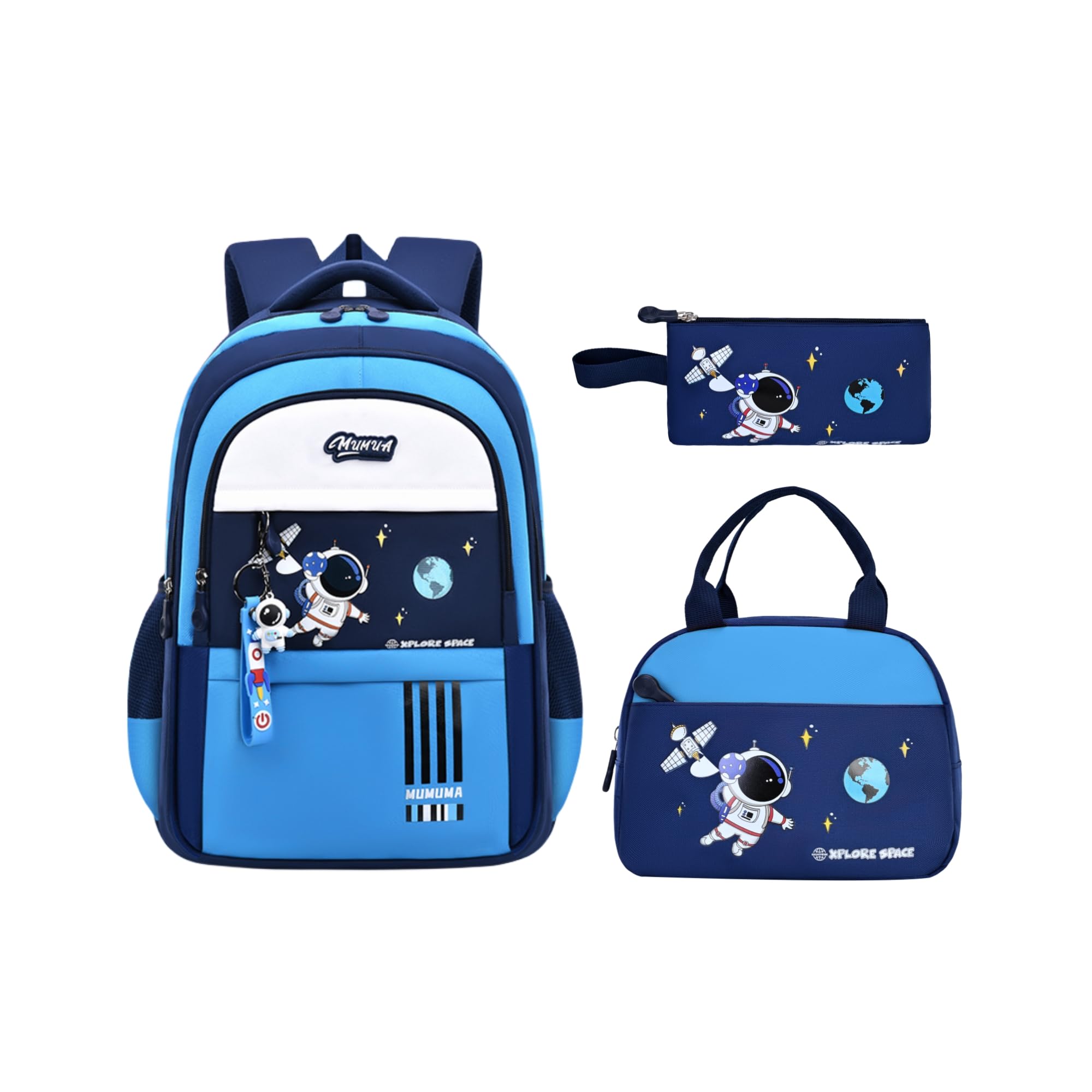 MITOWERMI 3pcs Boys Backpack with Lunch Box School Bags for Boys Lightweight Astronaut Kids Backpack Bookbags Sets for Elementary School Students,