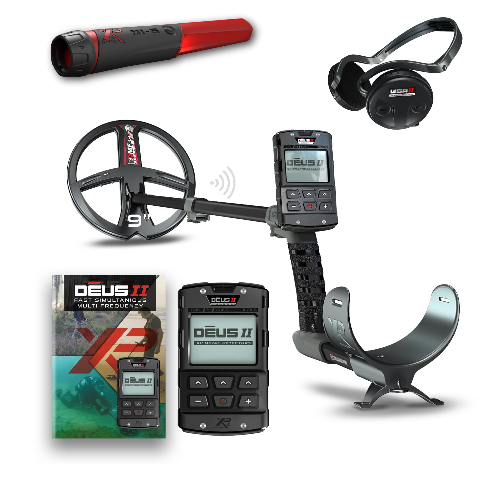 Deus II - 9" FMF Coil with MI-6 pinpointer & WSAII Headphones Bundle - Waterproof and Fully Wireless - with Remote Control & S-Telescopic stem (DEUS2-22FMFRCEA + MI-6 + WSAII)