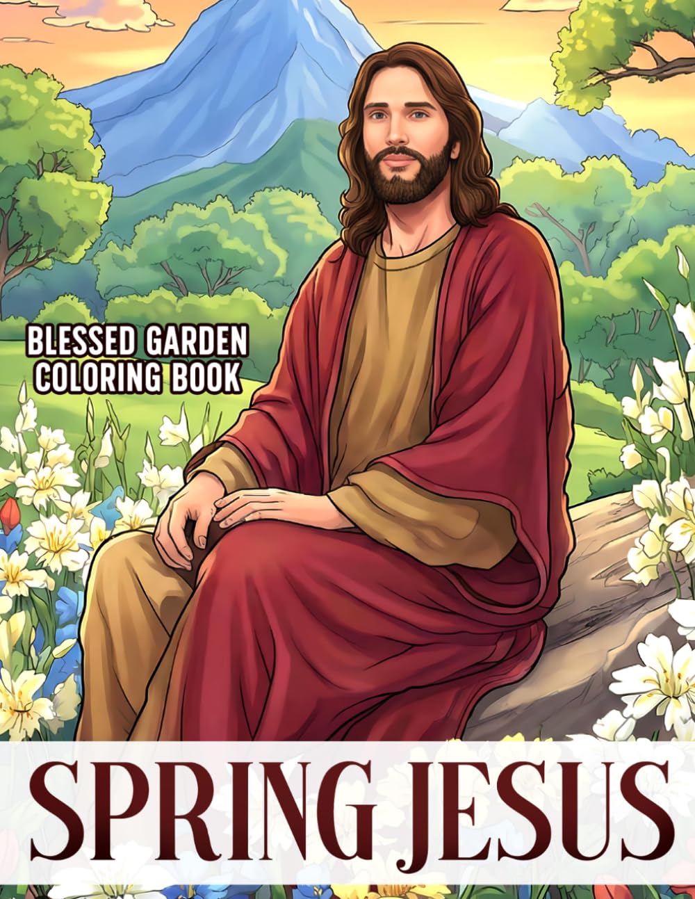 Spring Jesus Coloring Book: Peaceful Coloring Pages with Nature and Devotion for Adults, Teens Comfort Relaxation and Serenity