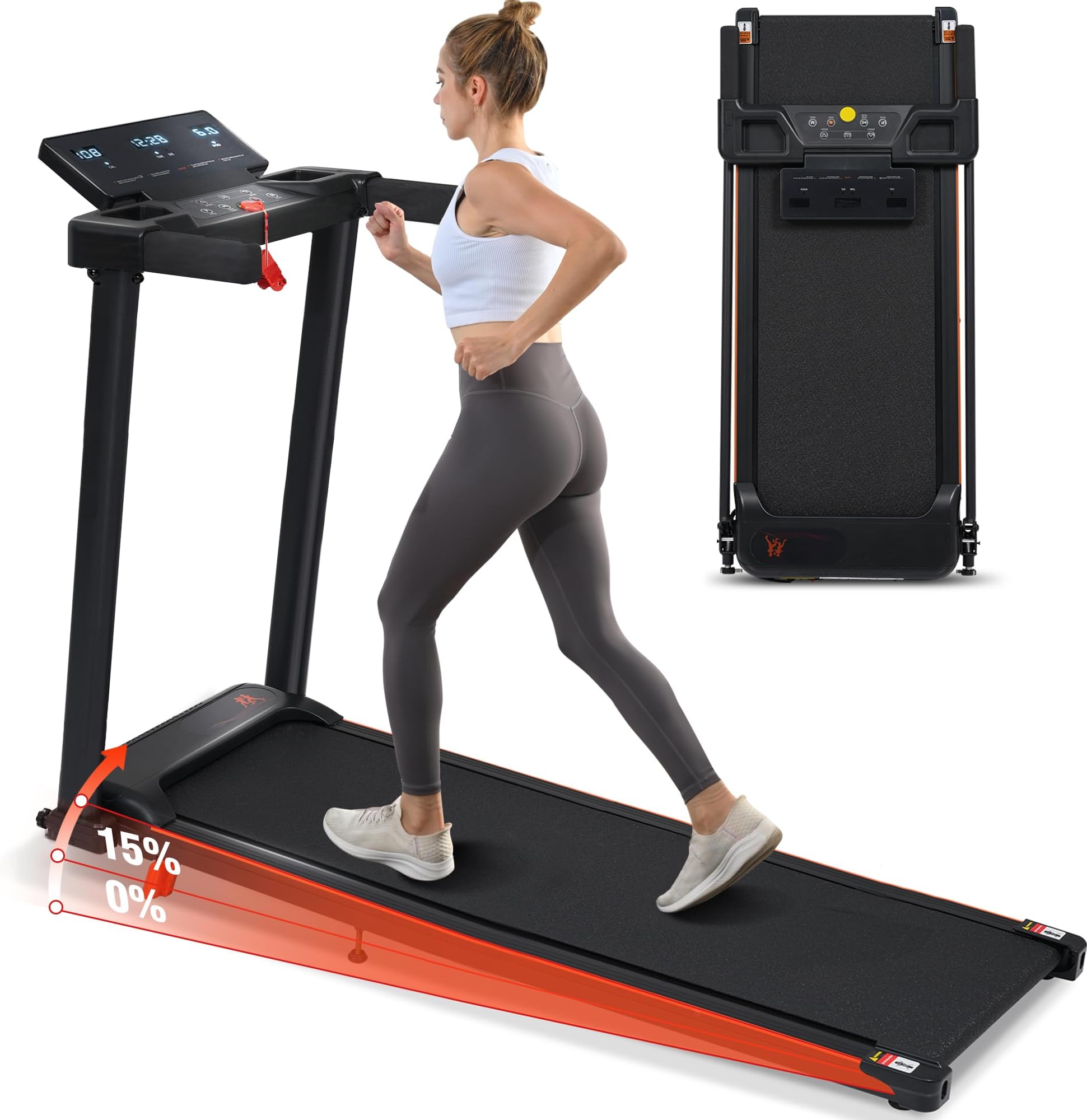 Merax 15% Treadmills for Home with Handle, 3 in 1 Portable Treadmill with Incline, Foldable Treadmill with Three Screen, 12 Preset Programs, Walking pad with Handle bar, 300LBS Capacity