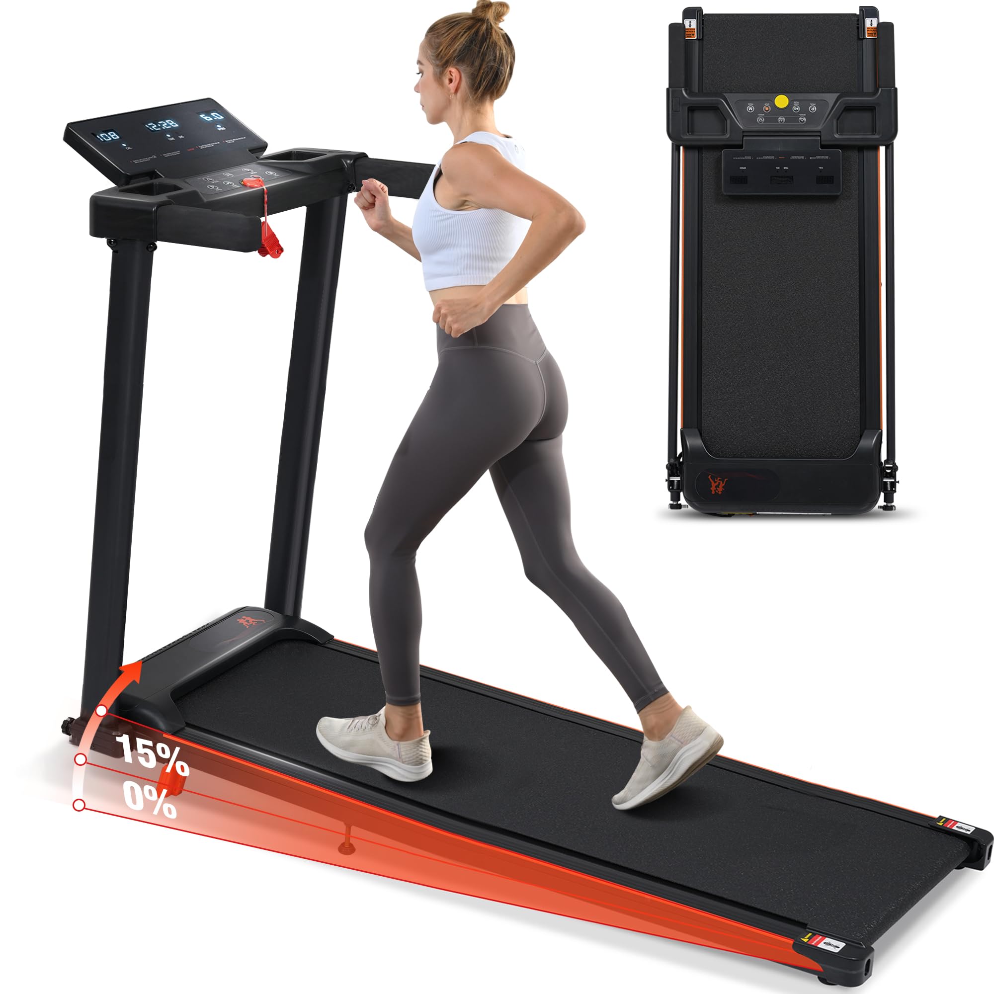 Merax 15% Treadmills for Home with Handle, 3 in 1 Portable Treadmill with Incline, Foldable Treadmill with Three Screen, 12 Preset Programs, Walking