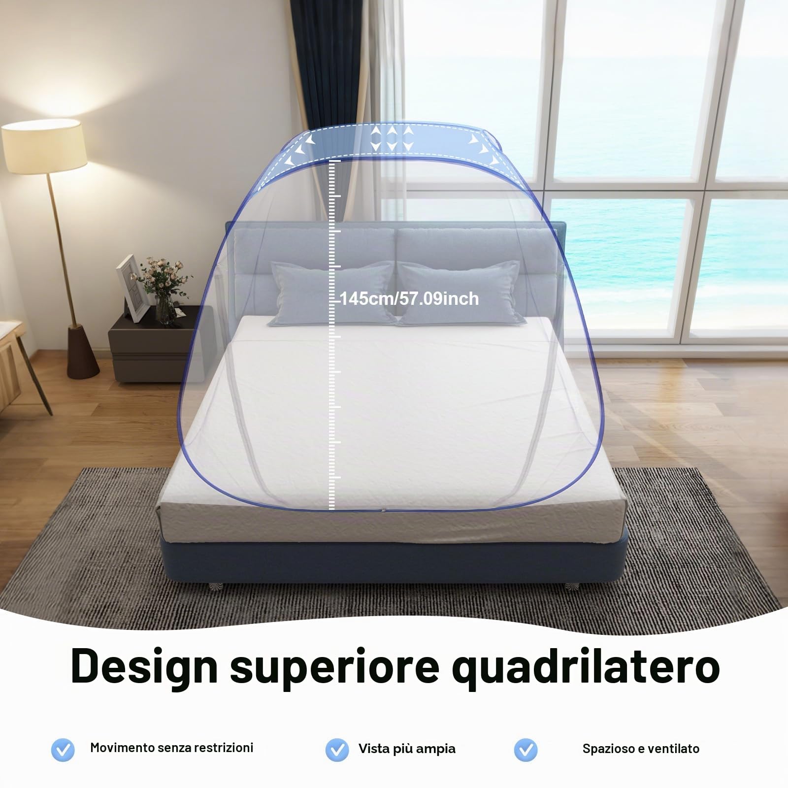 Zanzariera da letto pieghevole, zanzariera da viaggio portatile, zanzariera pieghevole a maglie fitte, tenda zanzariera da campeggio, 200 x 180 x 150 cm