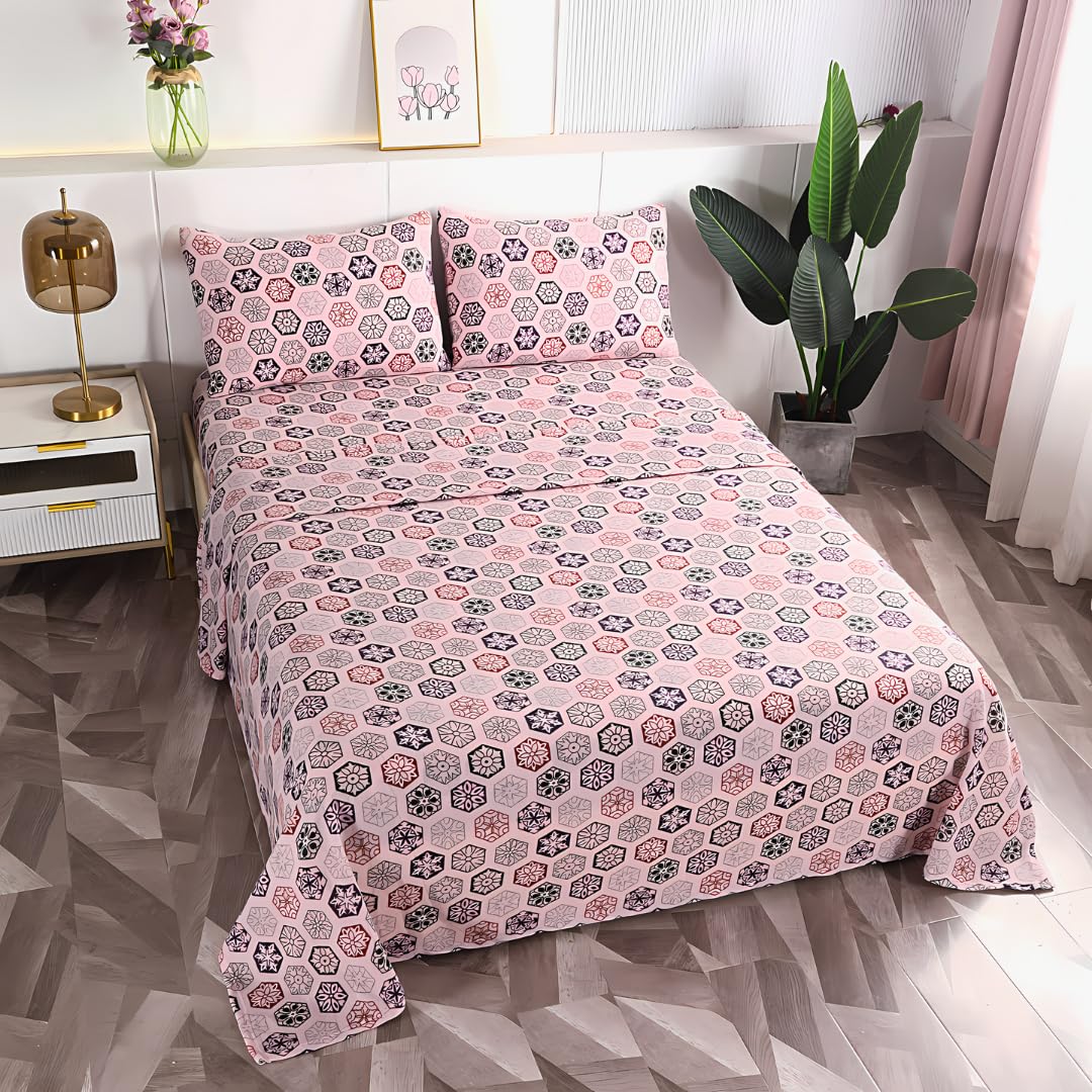 KUMY Juego de Sábanas Térmicas de Pirineo para Invierno - Confortables y Cálidas - 100% Poliéster (Flores Geométricas, Cama 150)