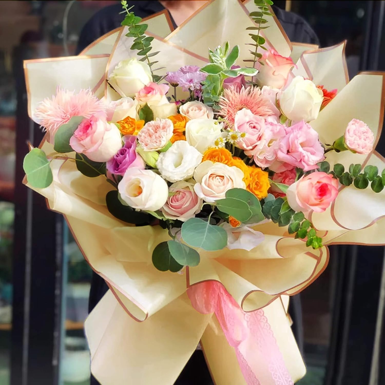40 stuks pure kleur gouden randbloem boeketten inpakpapier