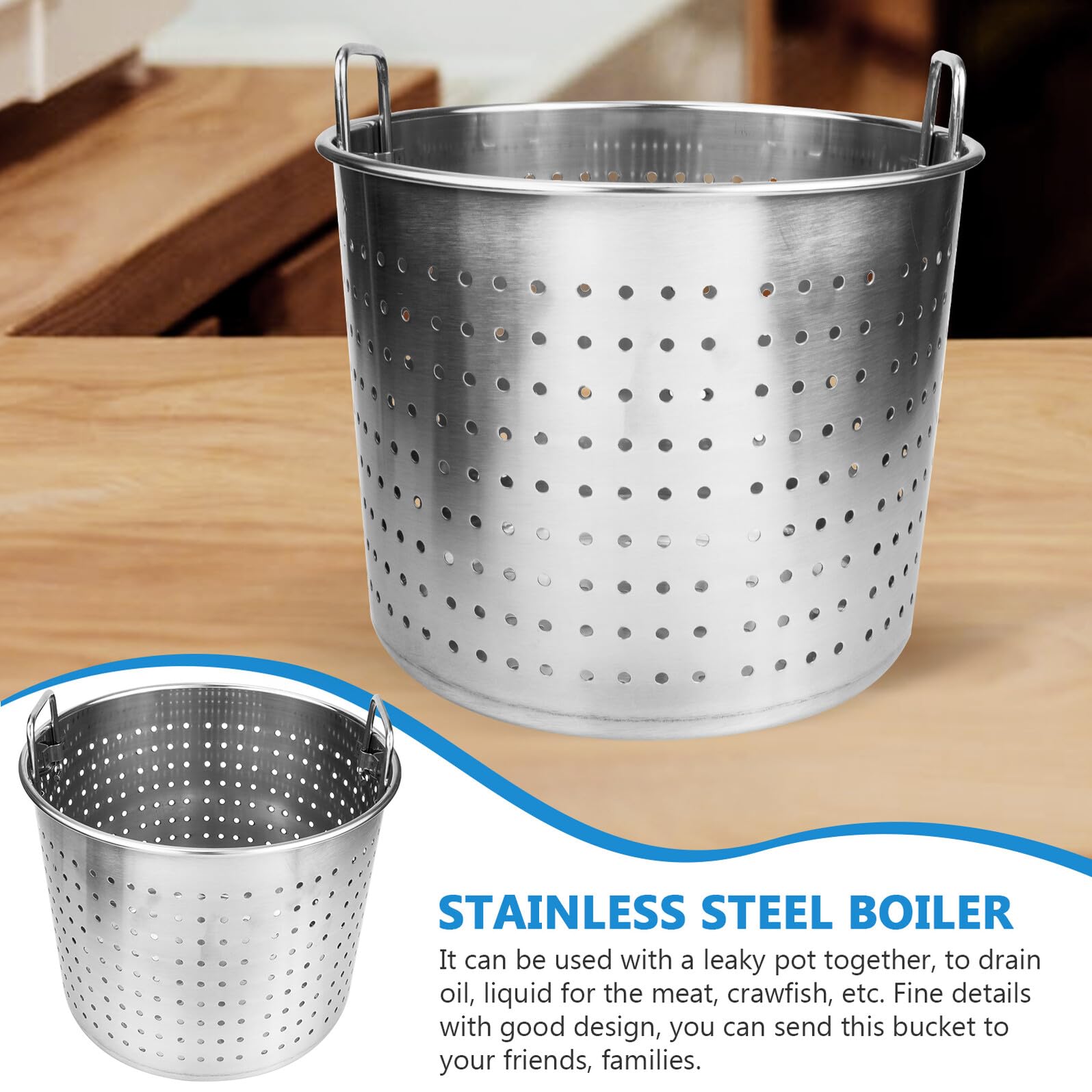 BESTonZON Olla Multifunción de Acero Inoxidable Antiadherente, 28x28x23cm, Plata, Sin Tapa, Para Cocina Multiusos, Ideal para Hervir Mariscos y Pasta