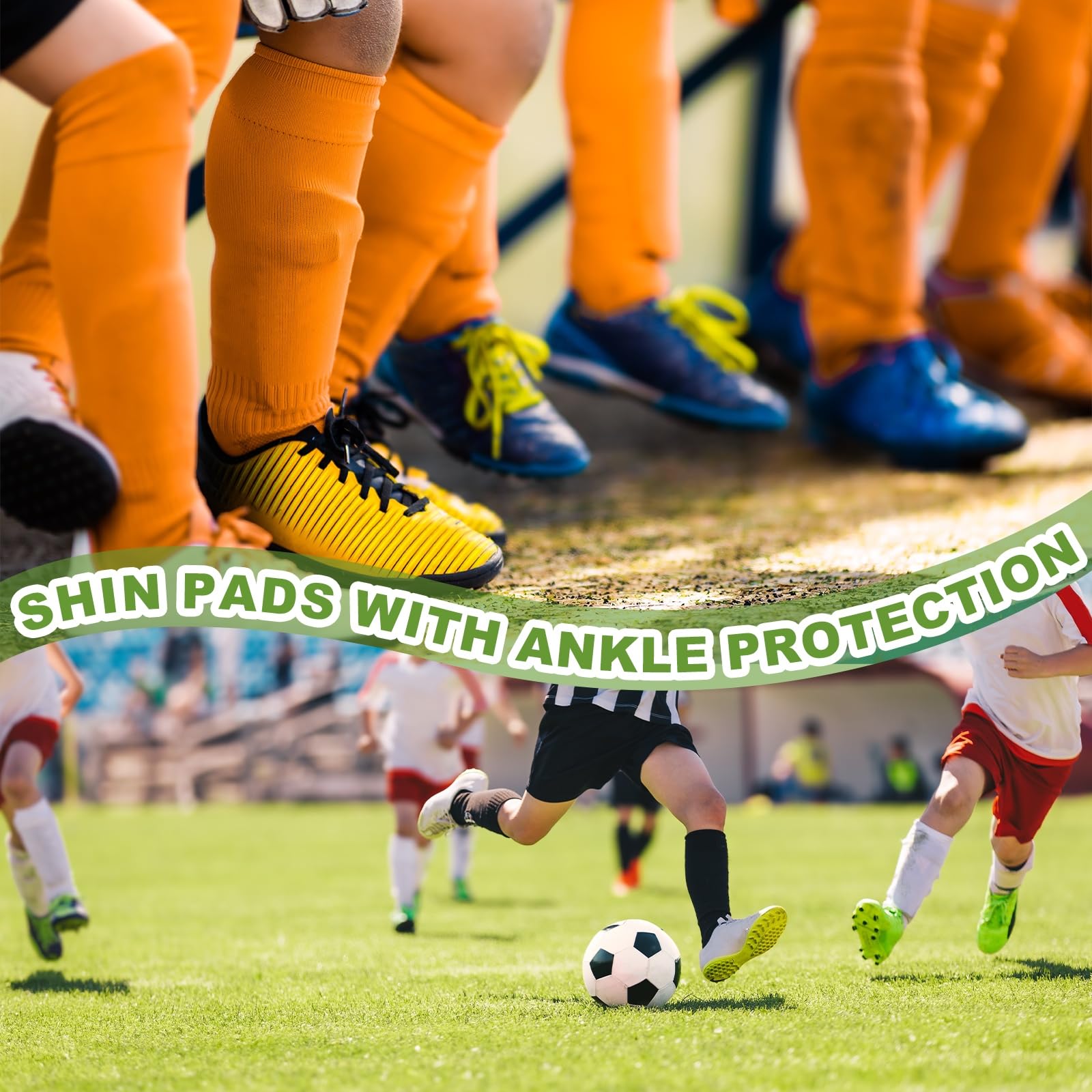 Espinilleras de fútbol, almohadillas de EVA con protección para el tobillo, aptas para adultos jóvenes, mujeres y hombres, entrenamiento, tamaño XL y verde fluorescente