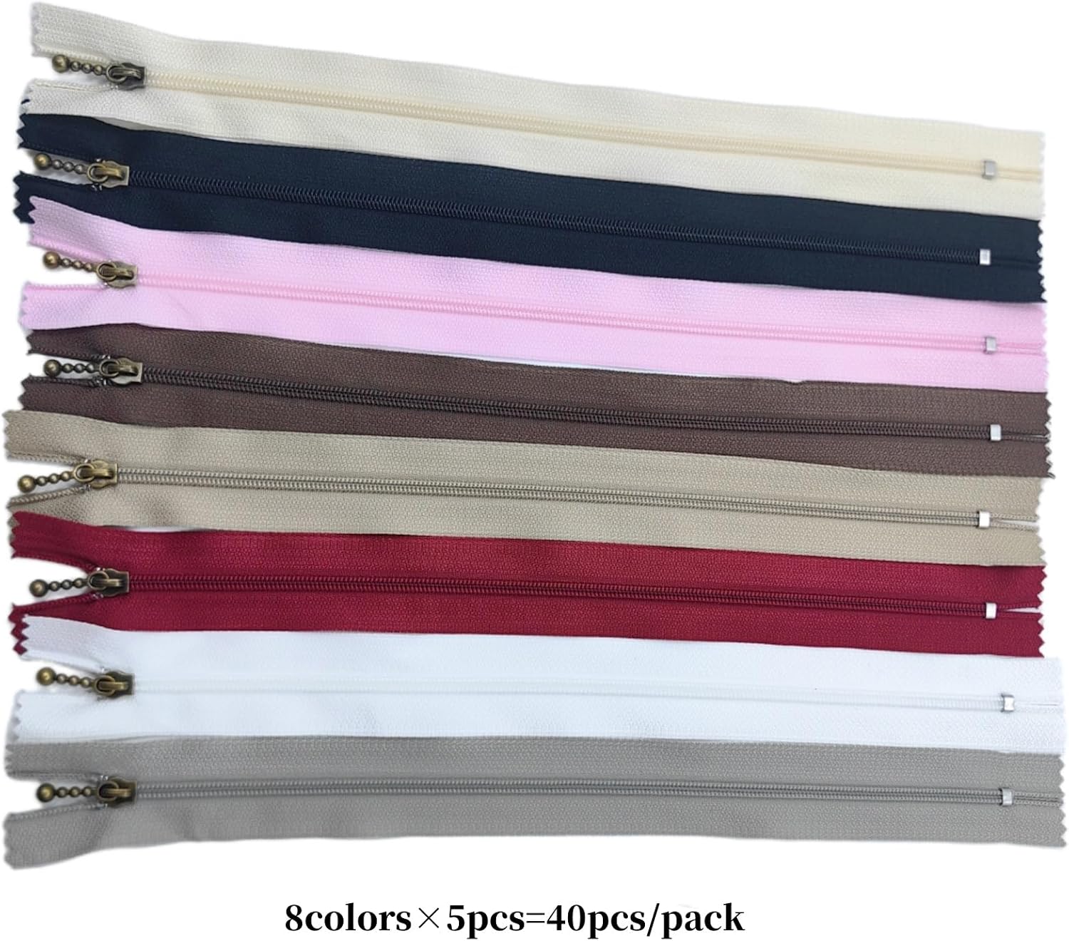 Wonesifee 40pcs #3Nylon Coil Zippers Metal Antique Brass Sliders Close End Non-Separating Short Zipper for Sewing Bag Purses Pocket Mix 8color 5pcs Each 10"