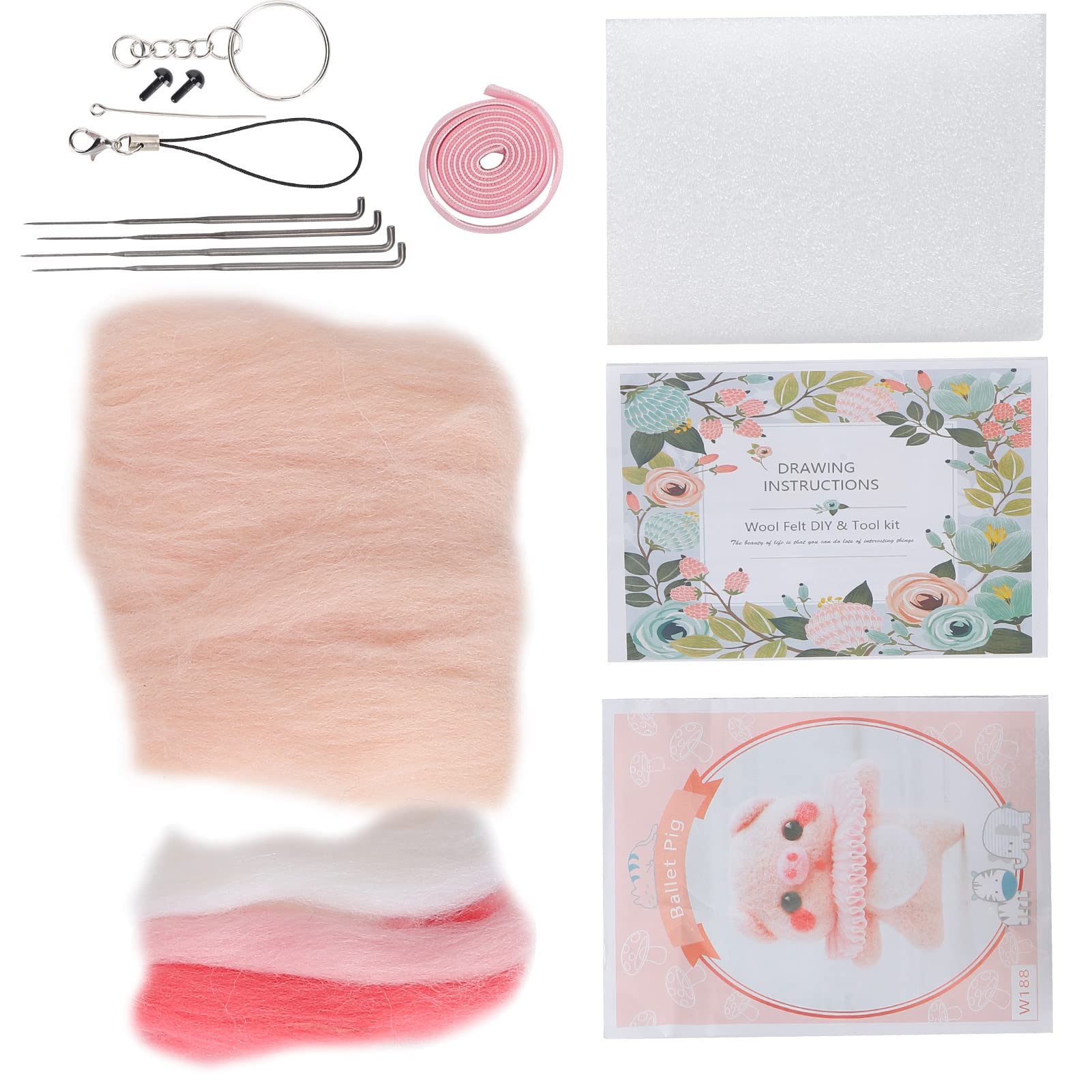 Needle Felting Kit, Wool Chemical Fiber DIY Handmade Toy for Beginner with Wool Felt Pads Finger Guards for Children Adults (188#Ballet Pig)