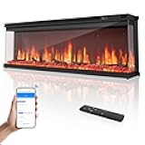 50-inch 3-Sided Wall Mount Electric Fireplace, Recessed & Built-in Design with Wi-Fi/Remote, 1500W Heater, 12 Flame Colors, ETL Listed, for Living Room