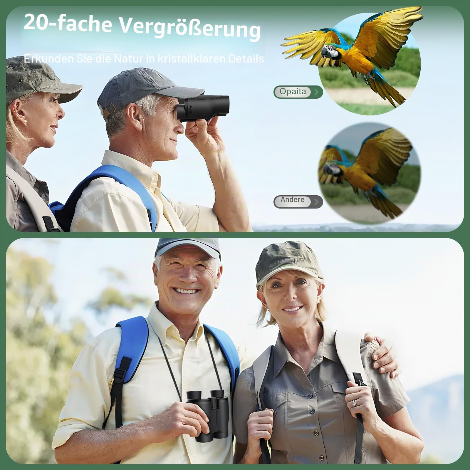 Kompaktes Fernglas für Erwachsene, Hochleistungsfernglas, 20x32 Mini-Fernglas für Erwachsene und Kinder mit Sicht bei schwachem Licht, ideal für Jagd, Kreuzfahrten, Reisen, Konzerte, Wandern