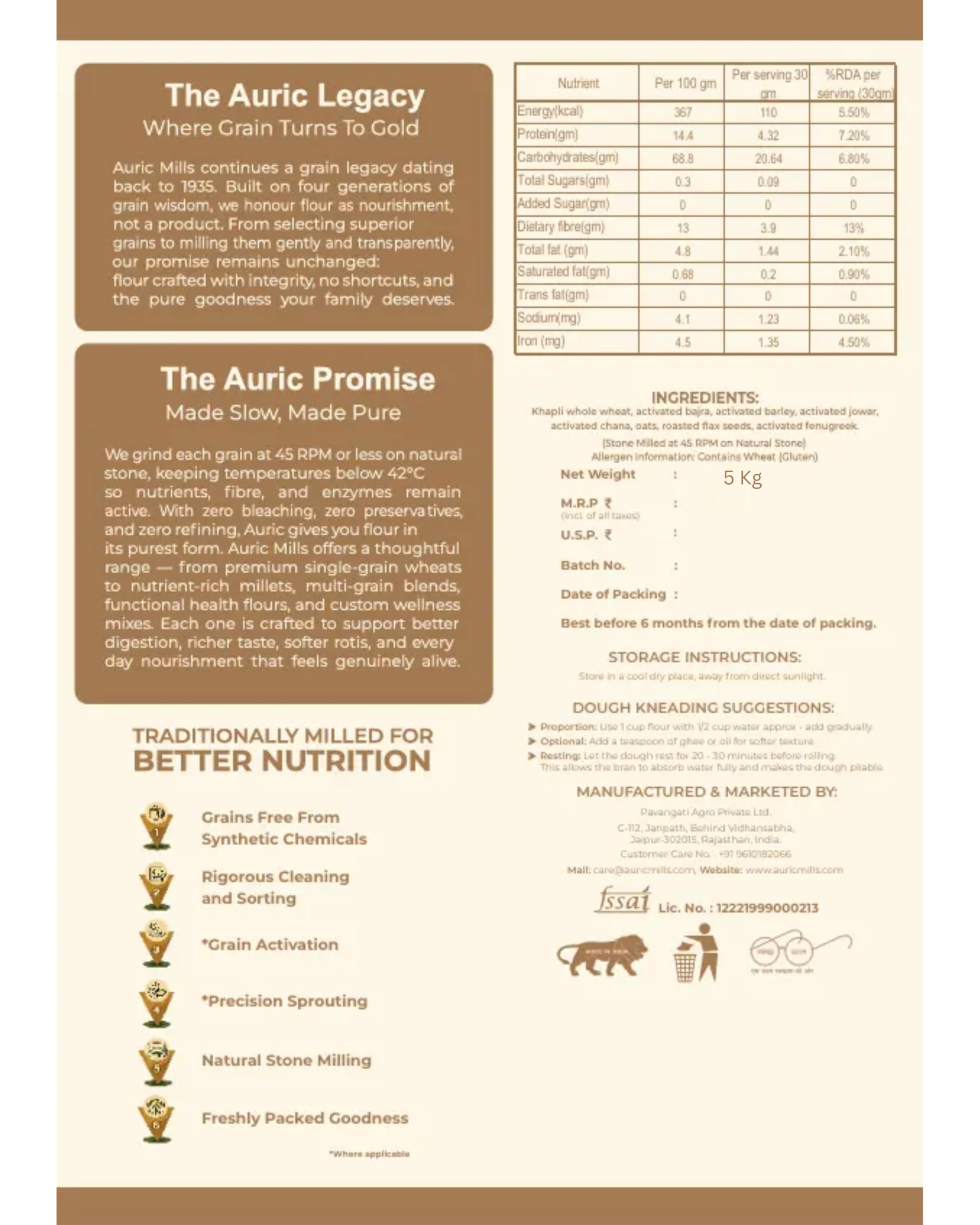 AURIC MILLS Diabetic Friendly Multigrain Atta | Low GI High Fiber Flour | Stone Ground Healthy Atta for Blood Sugar Management & Daily Nutrition | 5 kg 3