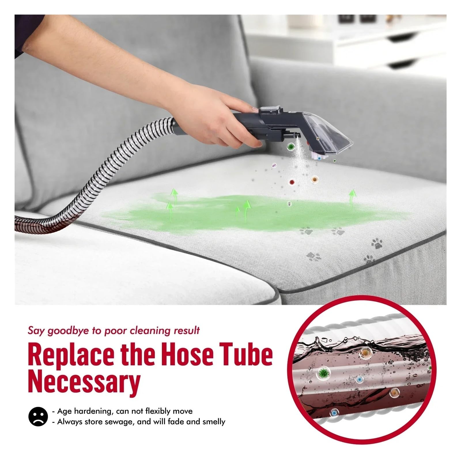 Tubo limpiador de alfombras de PVC, compatible con HOOVER, CleanSlate FH14000/BH14000V, etc., manguera de extensión flexible, accesorios de piezas de repuesto de 54 pulgadas