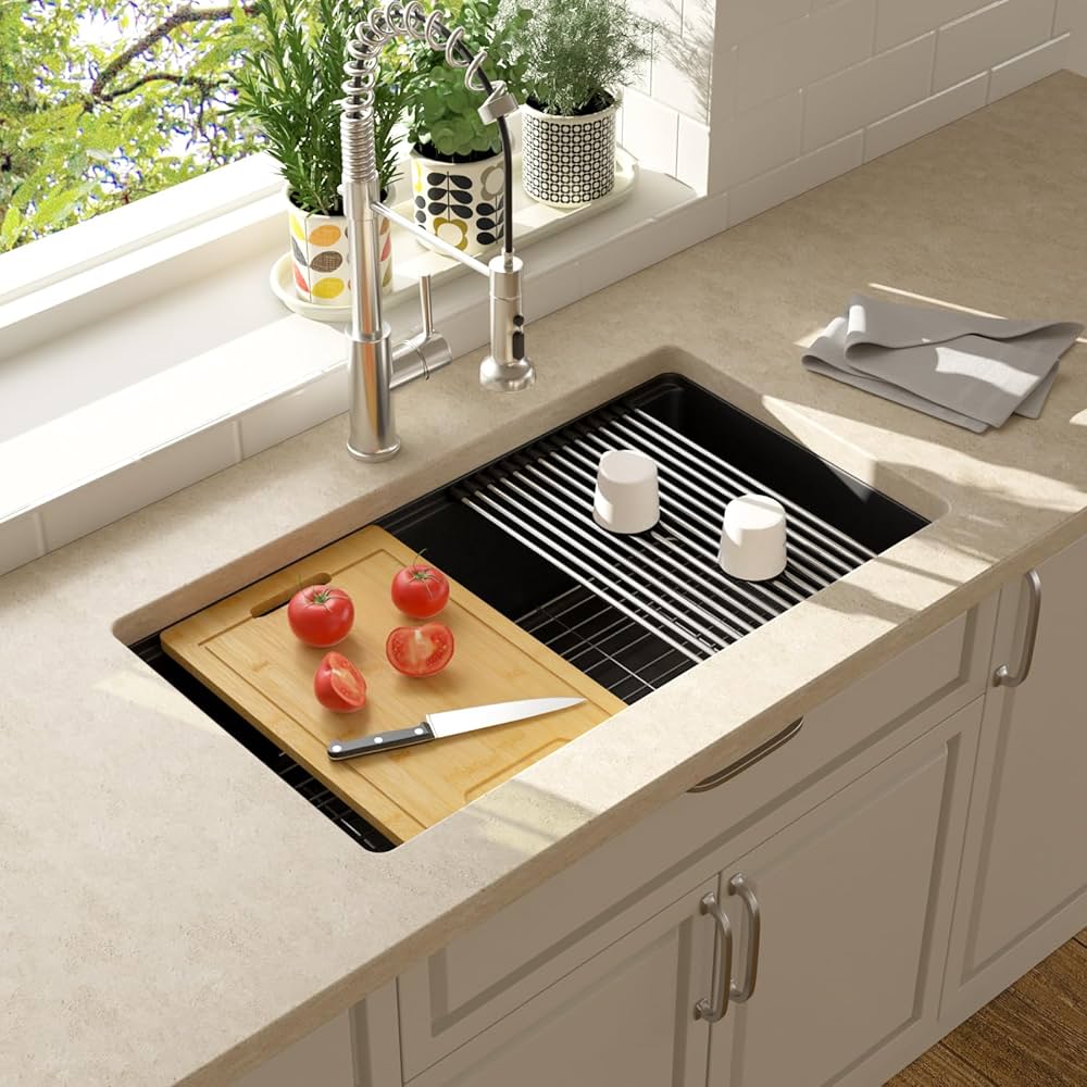 Lordear Black Undermount Kitchen Sink 32 Granite Composite
