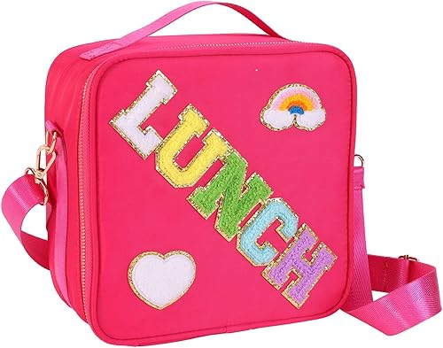 Miniatura 2 de Lonchera personalizada con parches de letras coloridas aisladas, con purpurina, letras universitarias reutilizables para niños (rosa rosa)