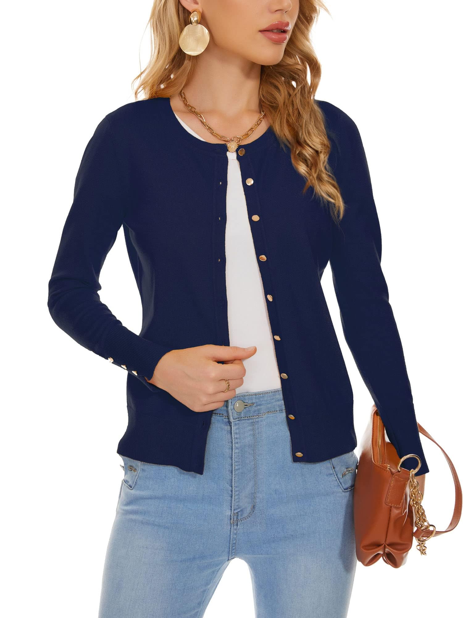 Spicy Sandia Button Down Crewneck Cardigan Sweaters for Women