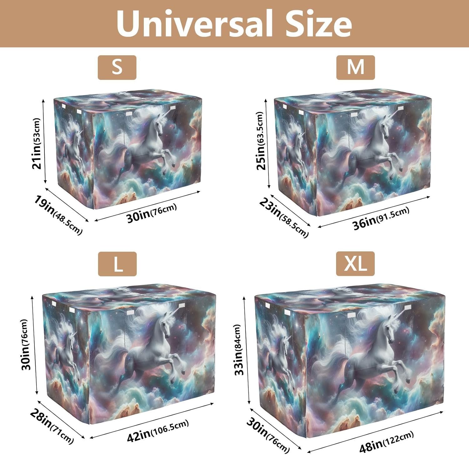 Cute Unicorn Constellation Nebula Dog Crate Cover Roll-up Sides, Covers for Pet Crates, Large
