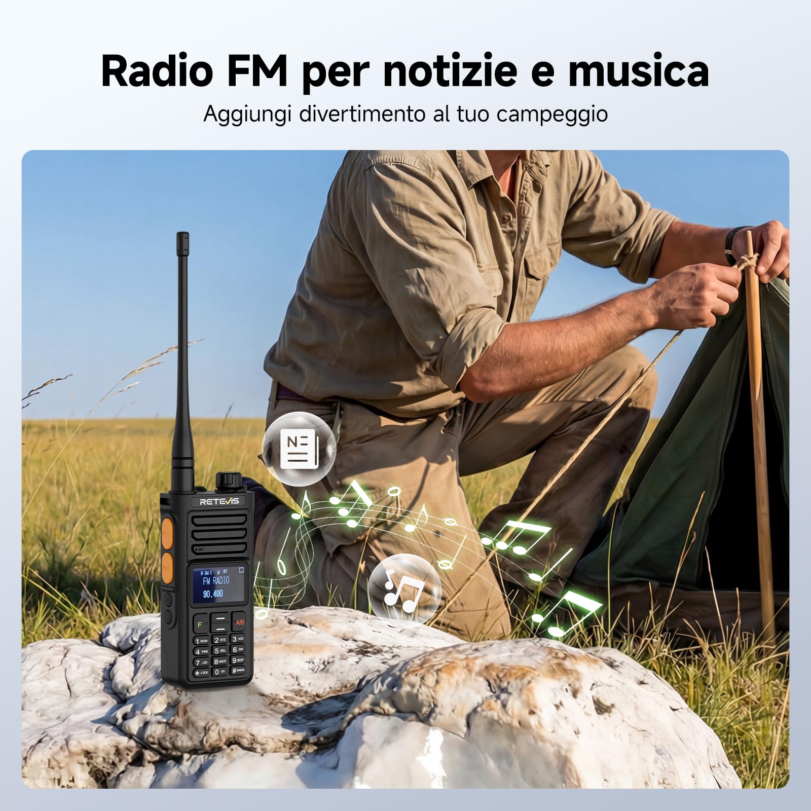 Retevis Ailunce RA89R Ricetrasmittenti con cuffie, Controllo App, Ripetitore Temporaneo Walkie Talkie, AM/FM, Trasferimento Dati Type-C, 2800mAh, per Appassionati(1 pezzo,1 auricolare)