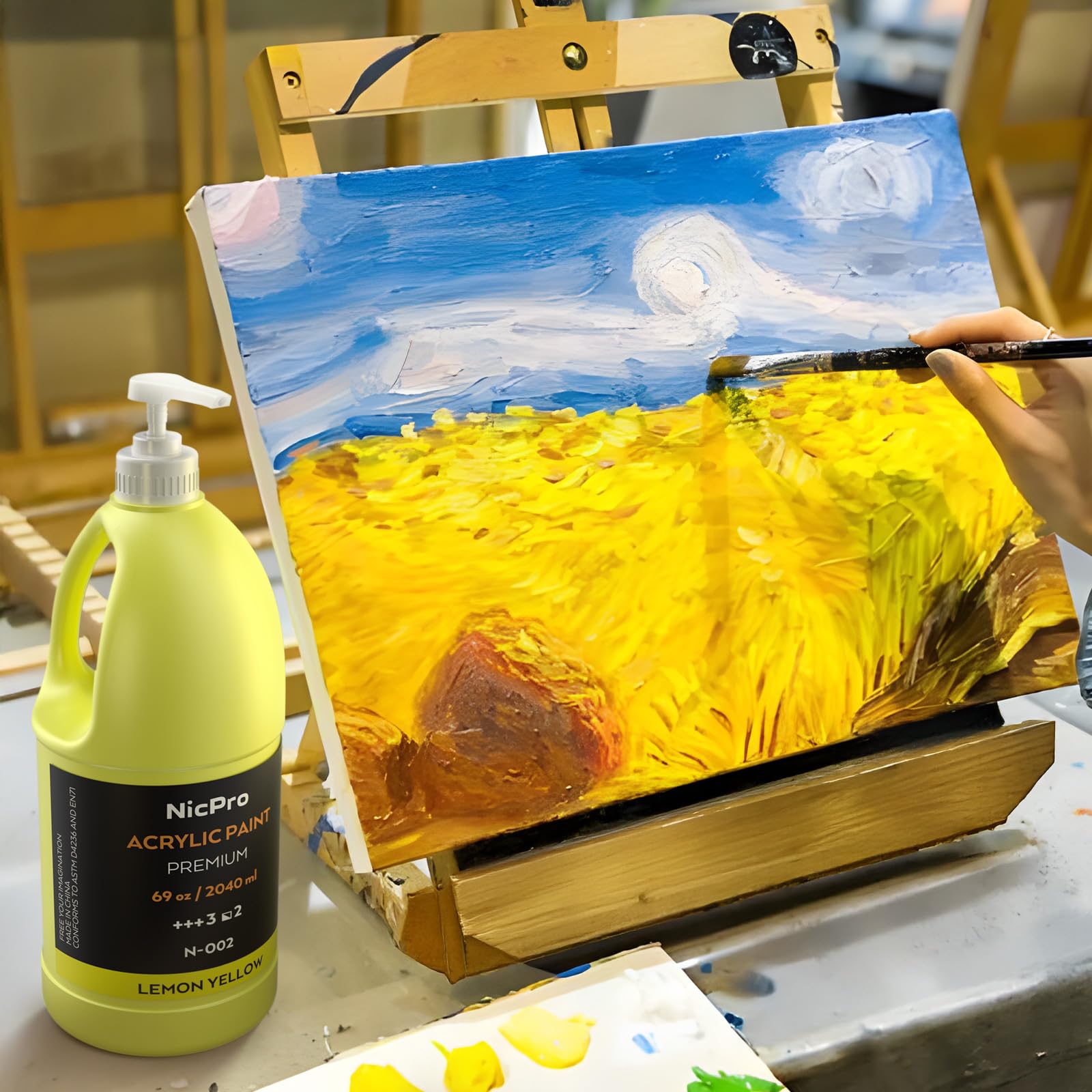 Nicpro Grande peinture acrylique jaune de 200 ml