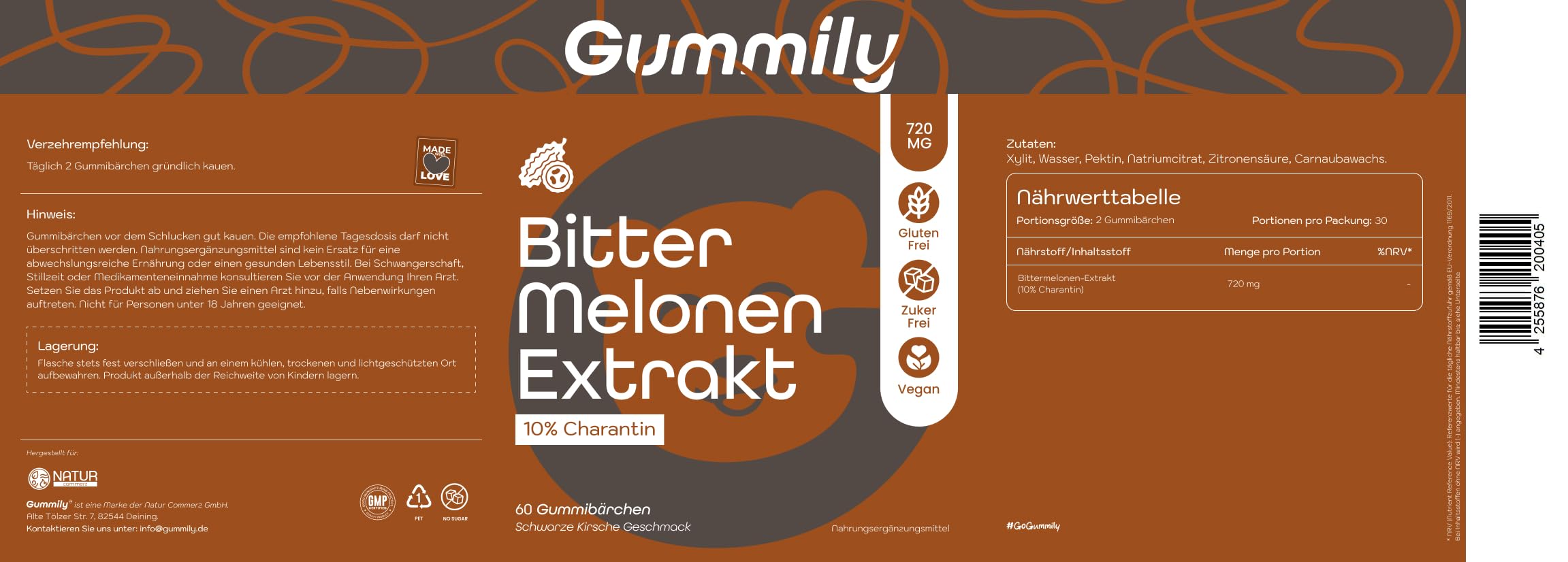 Momordica Charantia Extrait de melon amer Bonbons – Hautement dosé (720 mg avec 10 % de charantine) – Sans sucre et végétalien – Goût fruité au lieu de comprimés amers – Momordica Charantia