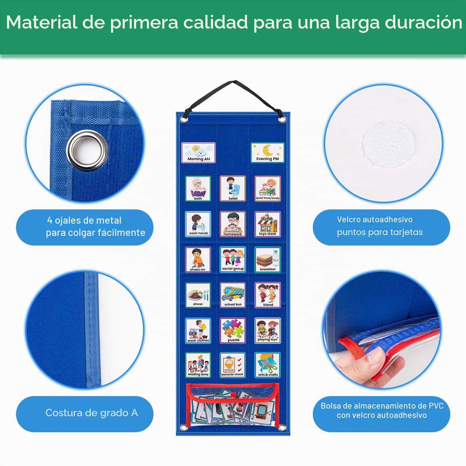 KIKIGOAL Tabla de calendario visual para niños, 2 en 1, tabla de rutinas de tareas diarias para autismo con 70 tarjetas